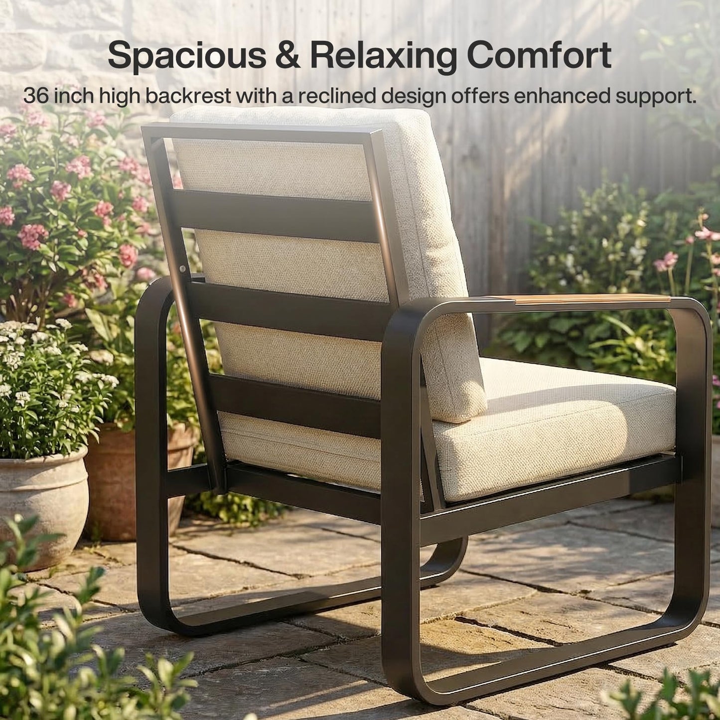 Tribesigns 3-Piece Outdoor Patio Furniture Set with 2 Armchairs & 1 Side Table, Black Metal Frame with 6'' Thick Cuushions, Modern Outdoor Conversation Set for Porch, Deck, Backyard, Beige