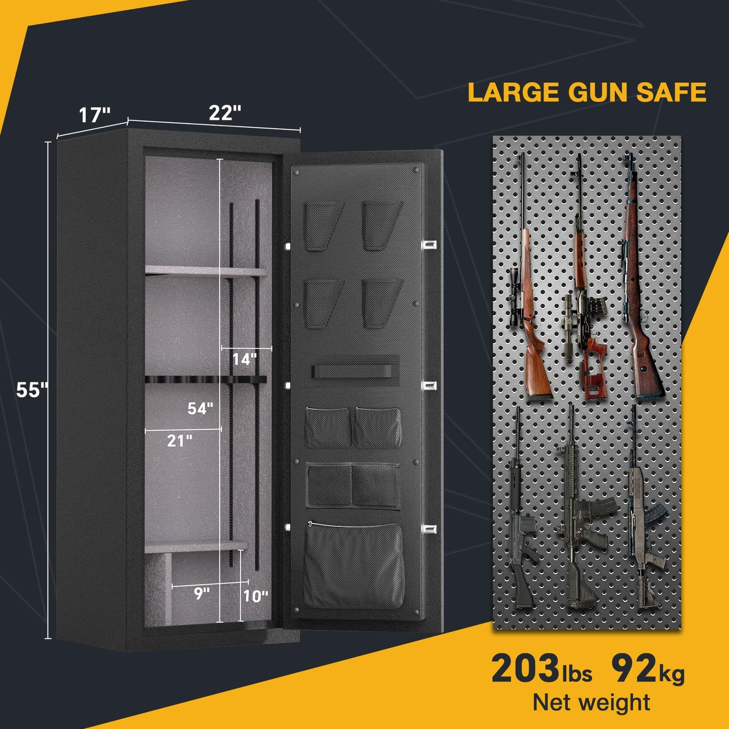 SMARTHIVE 40-Min Fireproof Gun Safe (1200°F) - Quick Access Rifle/Pistol Safe, Heavy-Duty Fire Resistant Gun Cabinet for Home Valuables (BLACK, 11.9cu.ft)