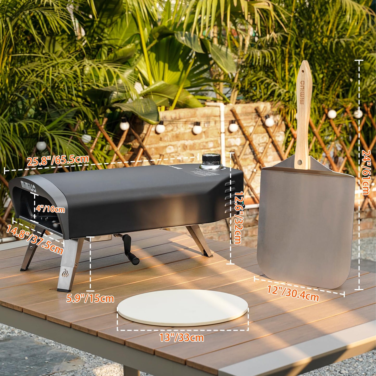Mimiuo Manual Rotating Pizza Oven Outdoor Gas Propane, Mimiuo Portable 13-Inch Pizza Griller with Rotating Stone, Even Heating No Burning, Includes Oven Cover, Pizza Peel, Cordierite Stone