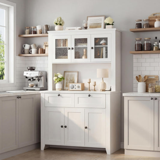 Garvee 66" Tall Pantry Cabinet with LED Lights & Charging Station, Kitchen Pantry Storage Cabinet Kitchen Hutch Coffee Bar with Adjustable Shelves for Dining Room, Living Room