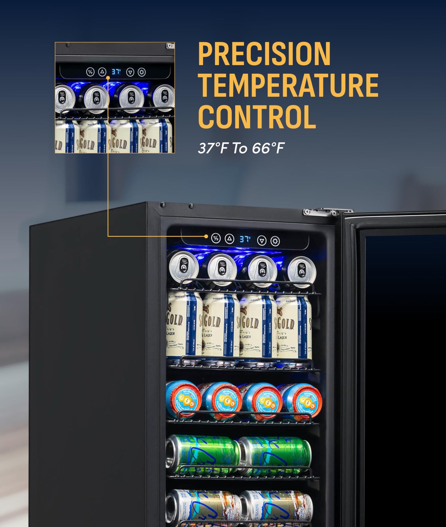 NewAir 96 Can Built-In Beverage Refrigerator | 15” Small Mini Fridge for Bedroom, Home Bar or Office | Quiet Cooling & Precise Temperature Control | Black Stainless Steel
