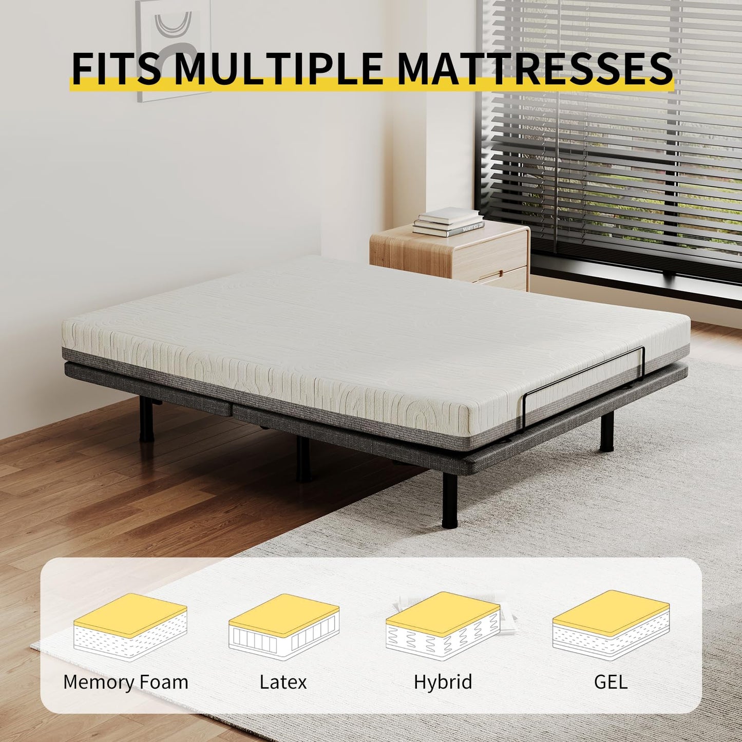 MULIN Full Size Smart Massage Bed Base, Electric Adjustable Frame with 6-Vibration Modes, Head & Foot Incline, 2 USB Ports, Flashlight, Storage Shelf & Remote