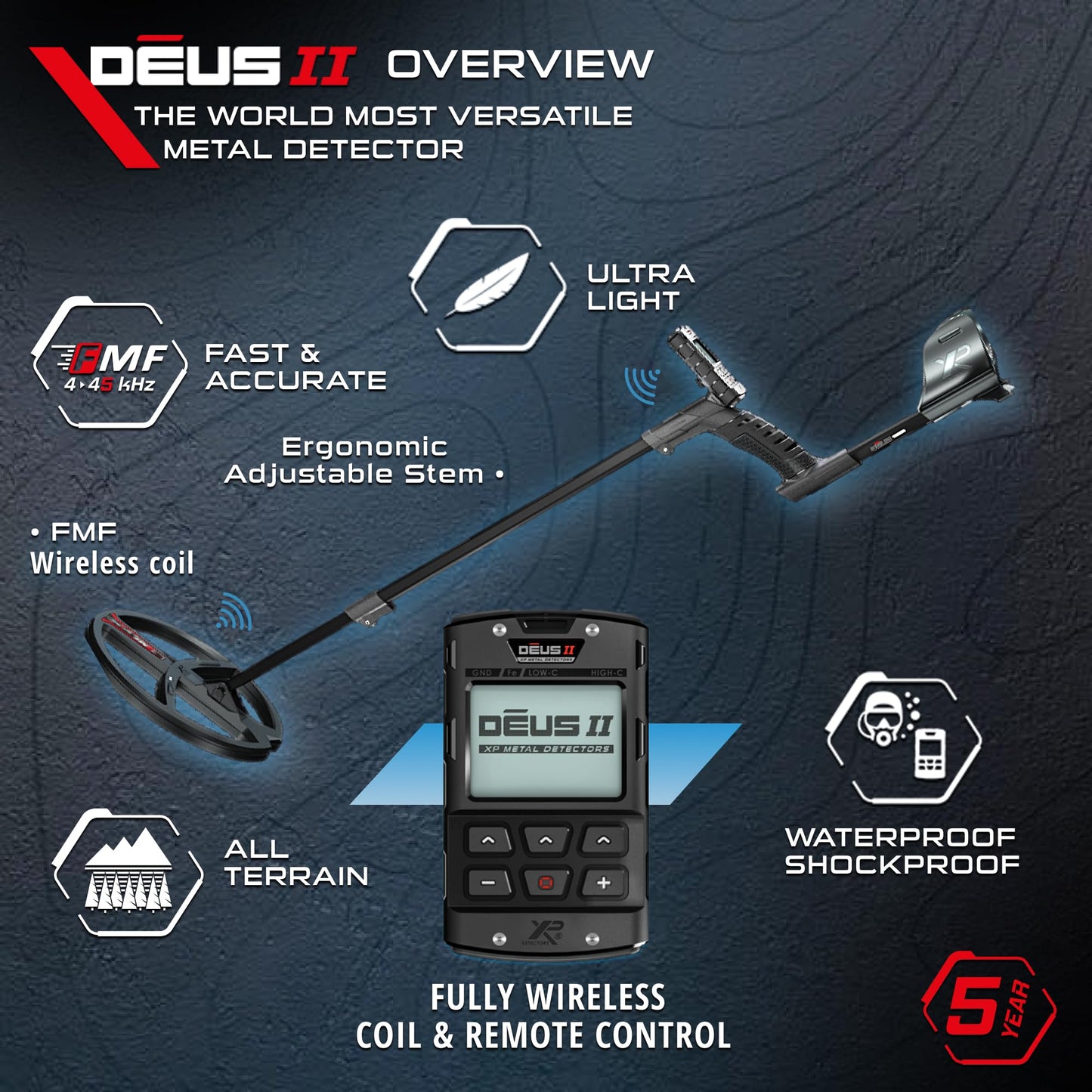 XP Metal Detectors Deus II - 13x11 FMF Coil with MI-6 pinpointer Bundle - Waterproof and Fully Wireless - with Remote Control & S-Telescopic stem (DEUS2-34FMFRCEA + MI-6)
