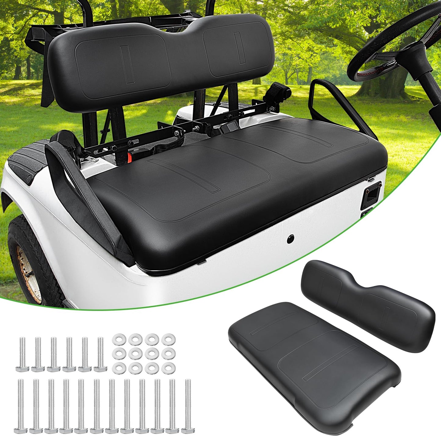 HEOHOU Golf Cart Front Seat Replacement Cushion Assembly Kit for EZGO TXT Medalist 1994-2013 Models,Golf Cart Front Seat Back and Seat Bottom Cushion,Black