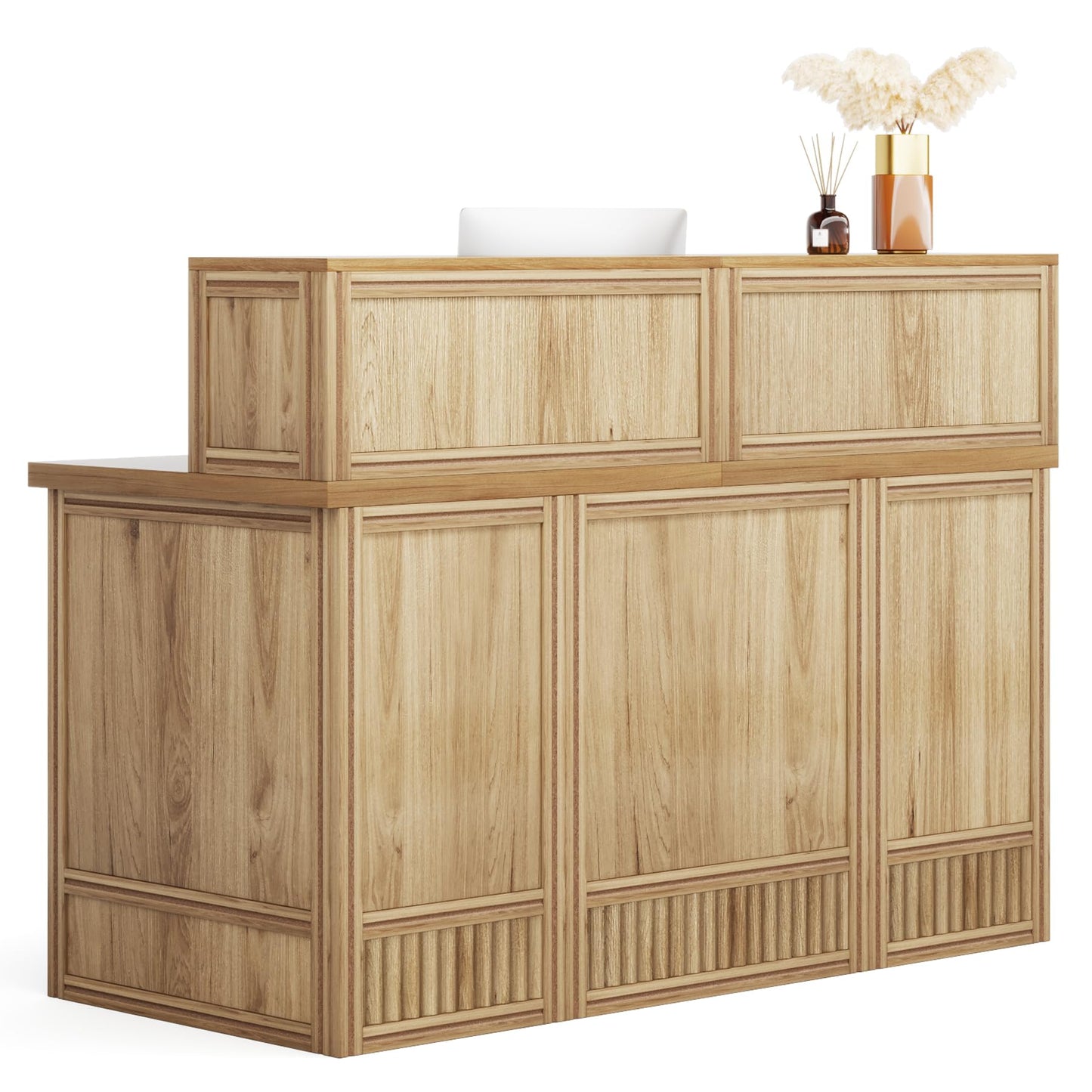 Tribesigns 57-inch Reception Desk with Counter, Front Receptionist Table, Boho Welcome Desk Checkout Counter for Office, Retail, Lobby, Beauty Salon (Oak)