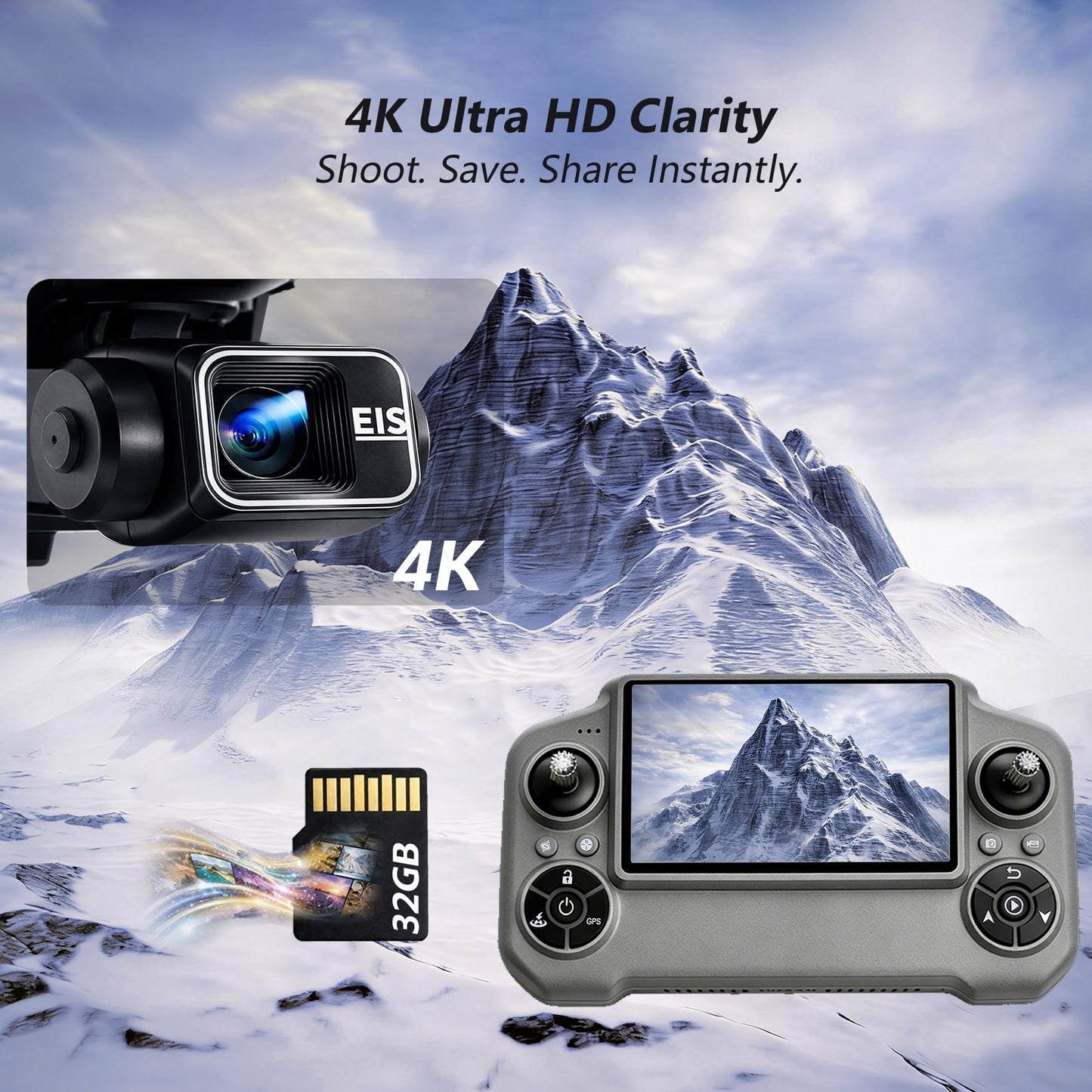 3-Axis Gimbal GPS Drone with 4K Camera YIKKEON Drone, 10000FT Range, 90Min Flight Time with 3 Batteries, 4.5" HD Screen Remote, Auto Return, Follow Me, Brushless Motor, 5G FPV, Foldable RC Quadcopter for Beginners - Under 249g