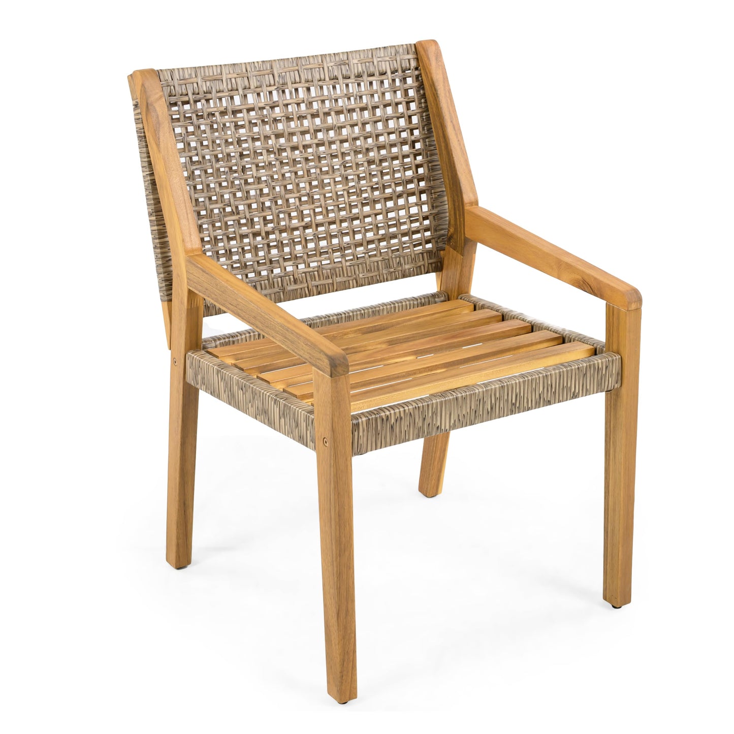 Christopher Knight Home Verle Wooden Patio Dining Set for 4, Acacia Wood Outdoor Dining Table Set for 4, 5 Piece Outdoor Dining Set with Round Table and Armchair with Seat Cushion, Teak+Grey