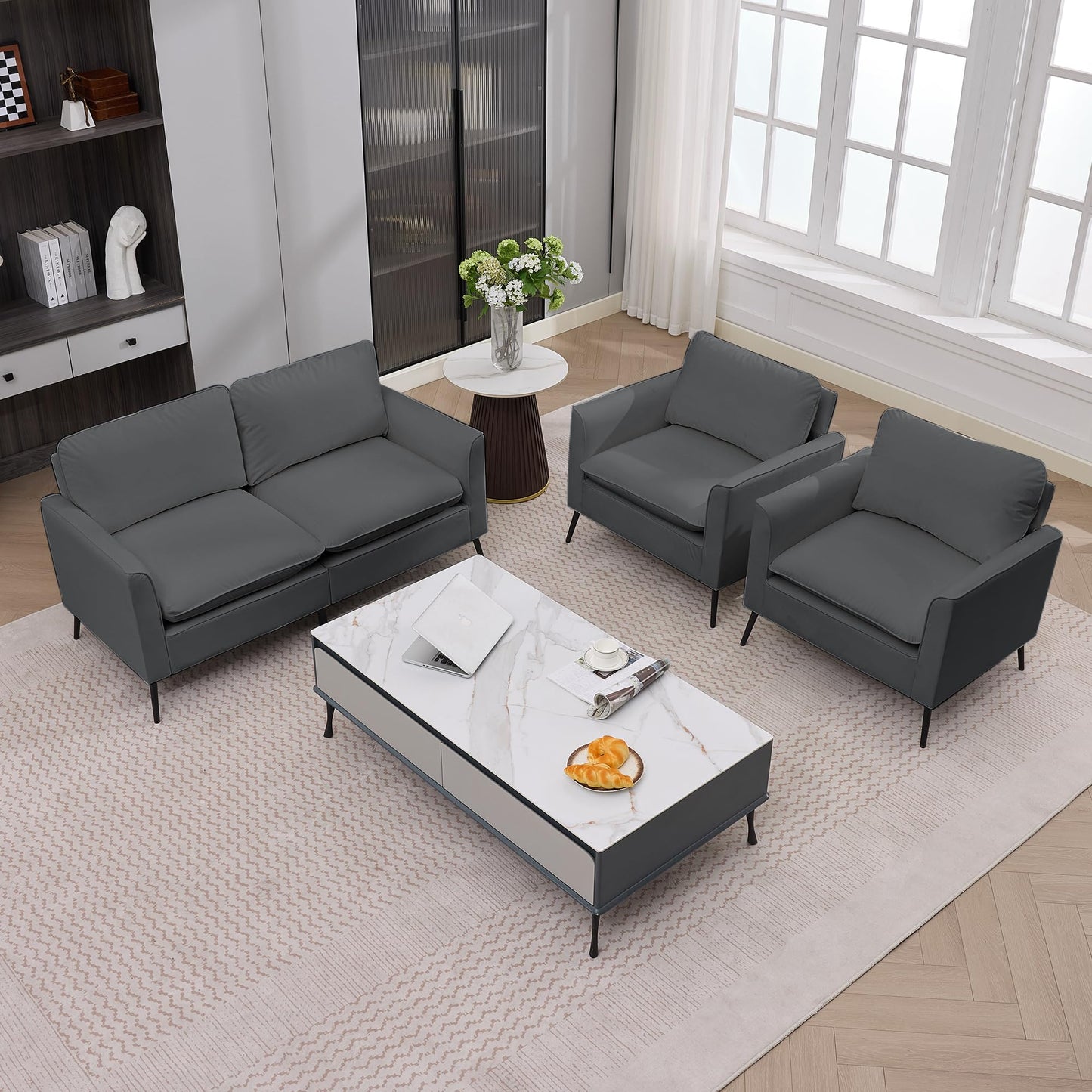 KEIKI Faux Leather Loveseat, Mid Century Modern Comfy Sofa Couch, Mini Deep Seat 2-Seater Settee Loveseat Couches for Office Living Room Bedroom Apartment Dorm Small Space, Gray