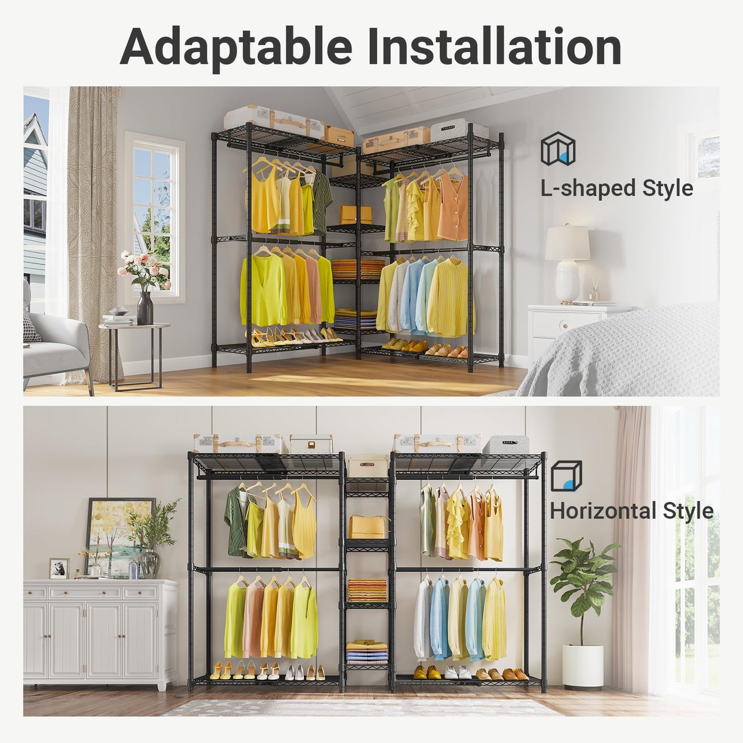 VIPEK X3 Expandable Heavy Duty Clothes Rack Adjustable from 5'2" to 8' with Adjustable Shelves and Hanger Rods, Large Freestanding Clothing Racks Reach-in & Walk-in Closet, Max Load 1210LBS, Black