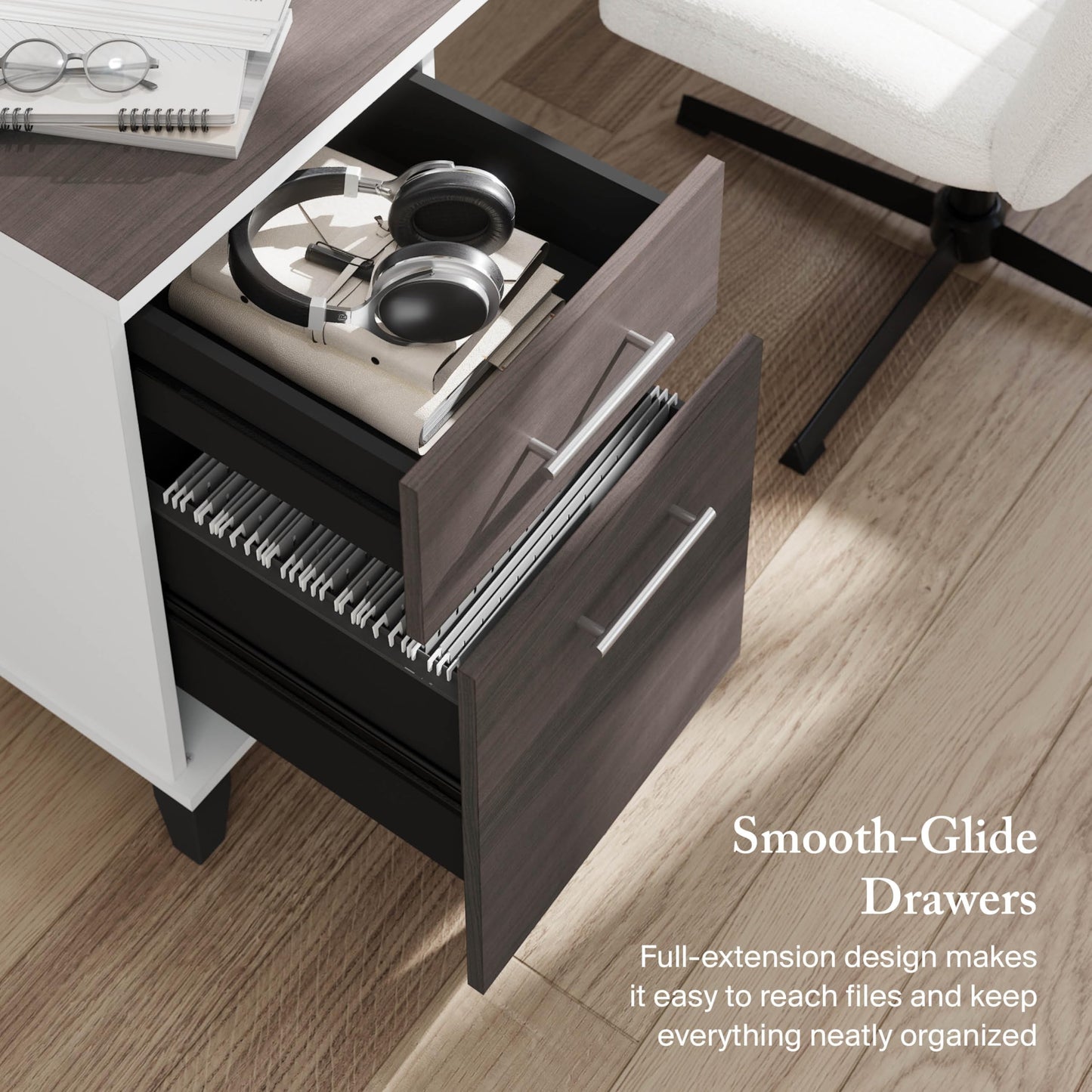 Bush Furniture Somerset 72W 3 Position Sit to Stand Adjustable Standing L Shaped Desk in White and Storm Gray, Ergonomic Corner Computer Office Table