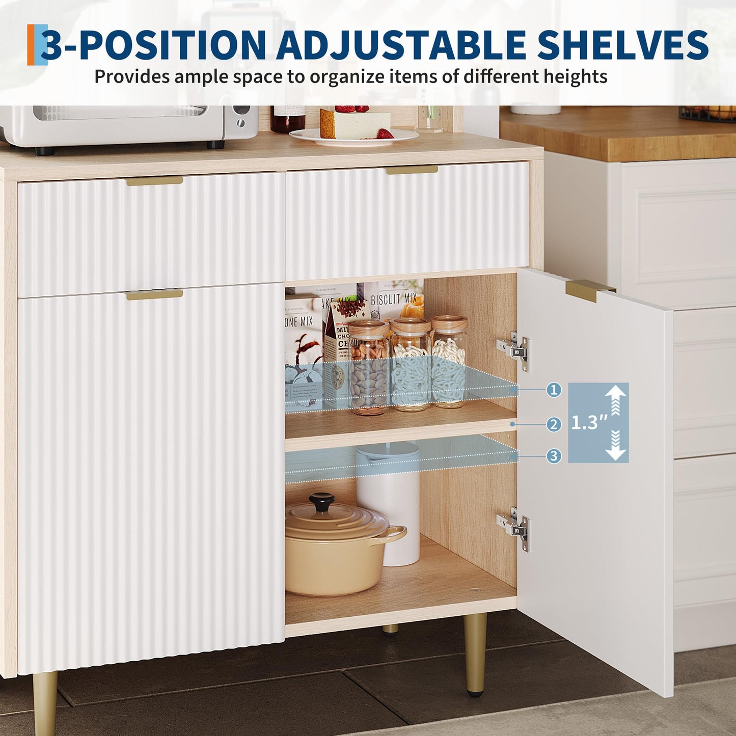 IDEALHOUSE 2-Door Sideboard Buffet Cabinet with 2 Drawers, Wood Storage Cabinet for Dining Room, Kitchen, and Living Room, Coffee Bar Console Table