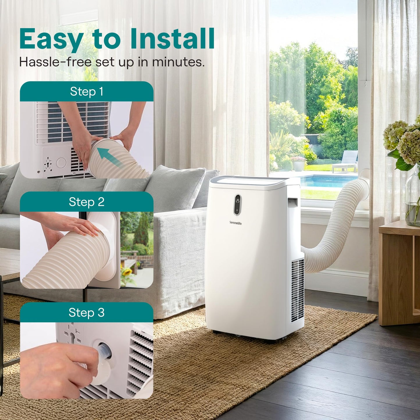SereneLife Portable Air Conditioner 14000 BTU With WIFI | 3-in-1 Cooling, Fan and Dehumidifier | 24-H Timer Up to 650 Sq Ft Coverage | AC Unit for Bedroom, Home & Office, Includes Window Kit & Remote