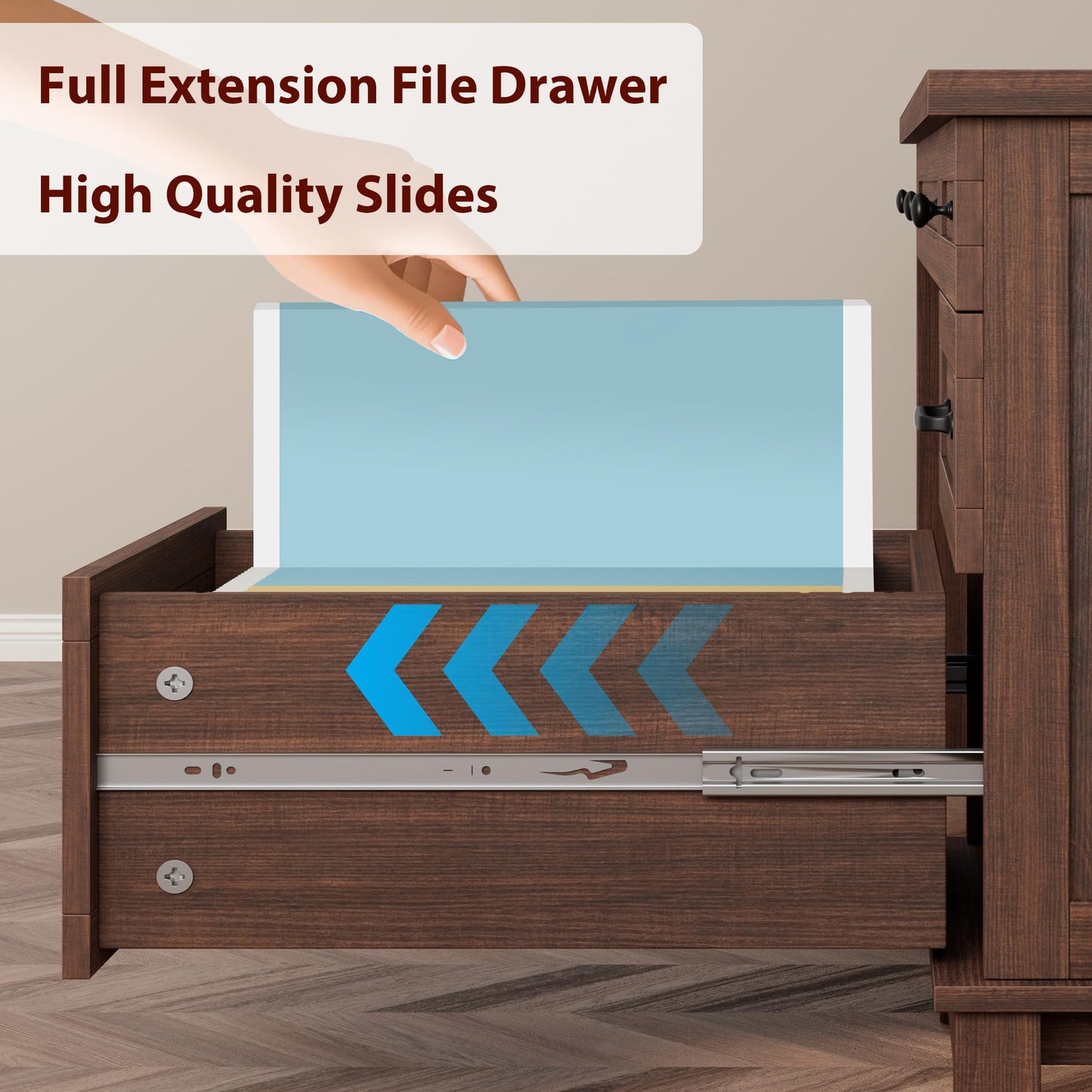 GarveeHome Executive Desk with Drawers, Farmhouse Home Office Desk with Charging Station, 53.54 in Wooden Computer Desk with File Cabinet Storage for Work Study Writing,Walunt Brown
