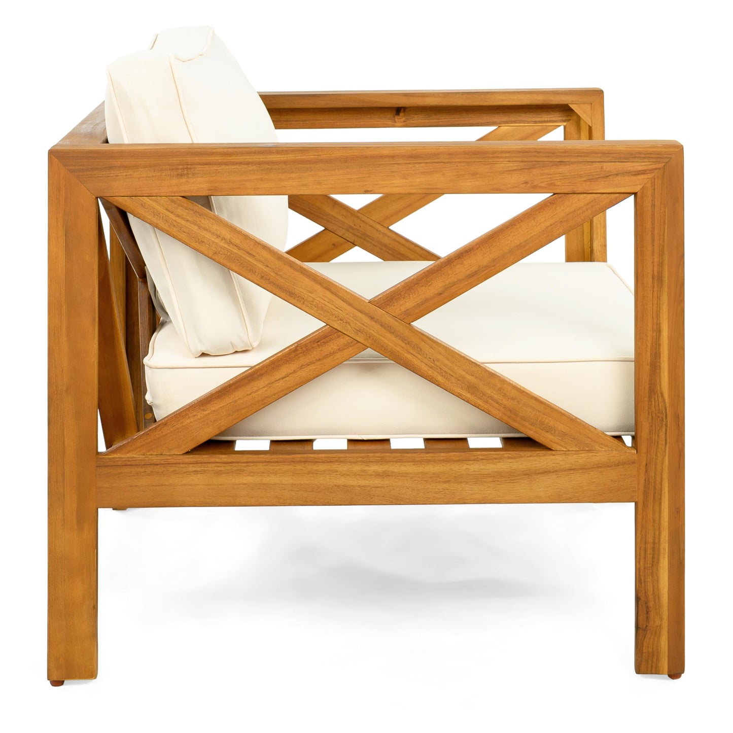 Christopher Knight Home Lucy Acacia Wood Outdoor Patio Furniture Set, 3 Pieces Patio Set, Round Side Table and ArmChairs Conversation Set with Cushion for Garden Lawn Balcony, Beige + Light Teak