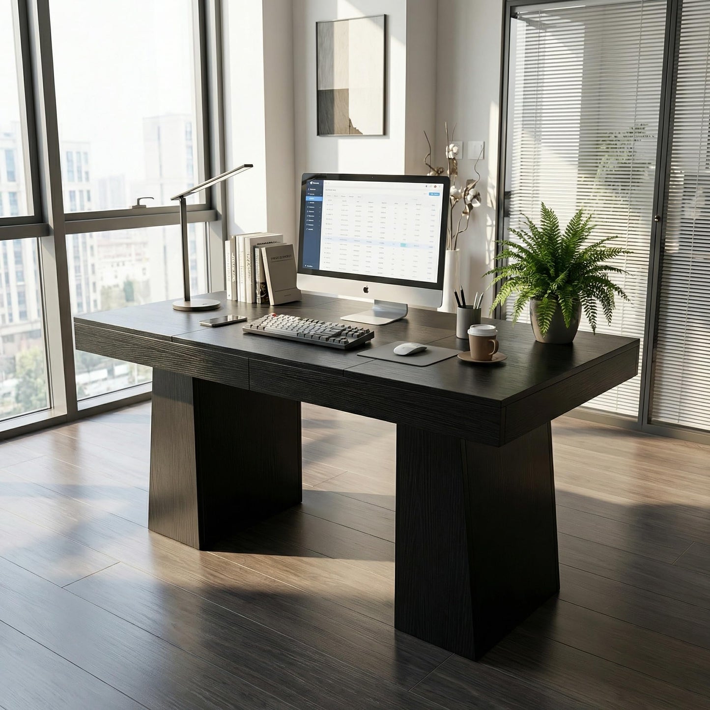 MegaChoice 55" Executive Desk, Large Office Computer Desk with Double Pedestal, Modern Simple Workstations Writing Table Conference Table Business Furniture for Home Office, Black