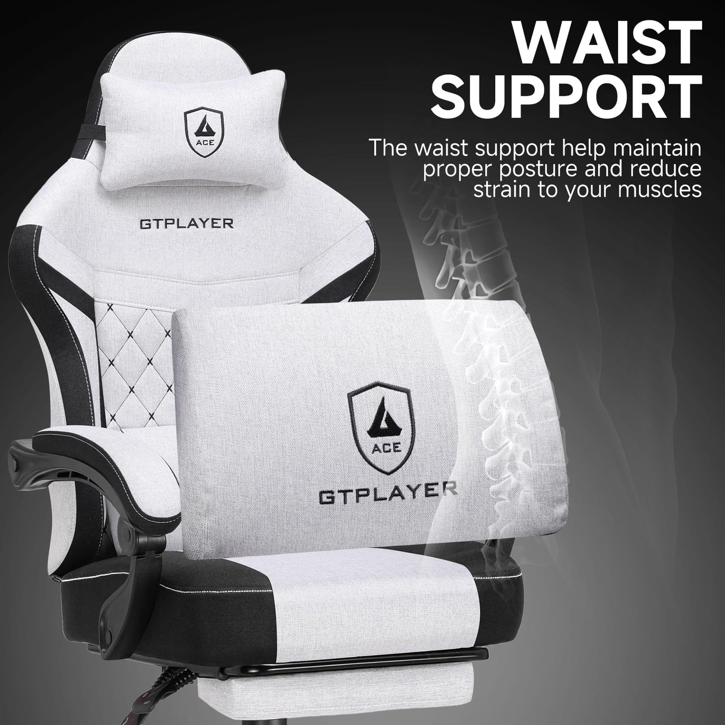GTPLAYER Gaming Chair, Fabric Computer Office Chair with Pocket Spring Cushion, Ergonomic Office and Gaming, Video Gaming Chair with Linkage Armrests, High Back Desk Chair with Adjustable Recliner