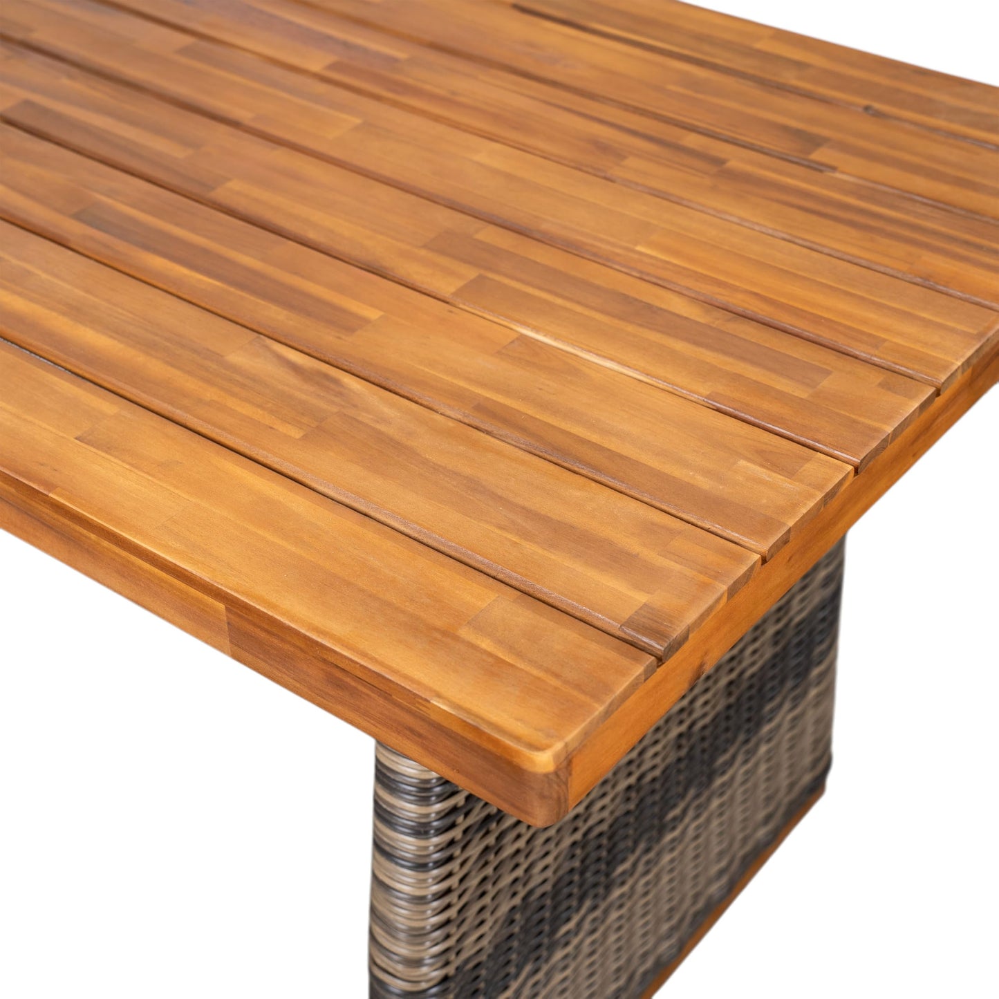 Christopher Knight Home Xavi Patio Acacia Wood Dining Set, Outdoor Side Table and Chairs Set with Slatted Panel Design and Handwoven Rattan Legs, Outdoor Furniture Set for Garden, 3 pcs, Grey + Teak