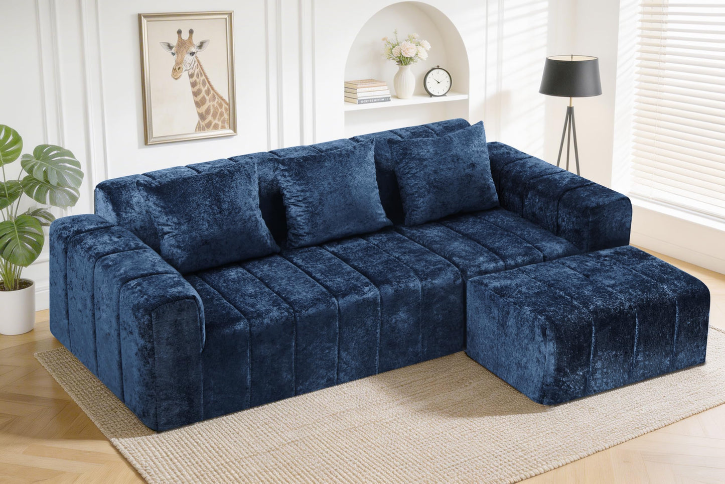 HABUTWAY 95" Modular Sectional Sofa with Chaise, L-Shaped Cloud Couch with Deep Seat, Convertible Upholstered Boneless Couch for Living Room Apartments Bedroom, No Assembly Required, Blue