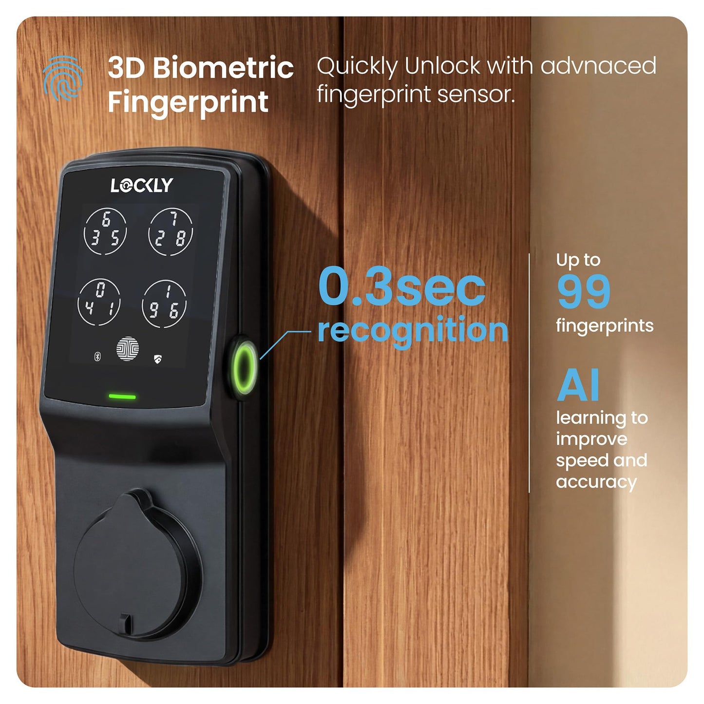 Lockly Guard Secure Pro Deadbolt PGD728WPU Commercial Smart Lock – UL10B/10C Fire Rated Keypad Door Lock with Fingerprint, Wi-Fi & Bluetooth, Alexa & Google Compatible, 8 AA Batteries