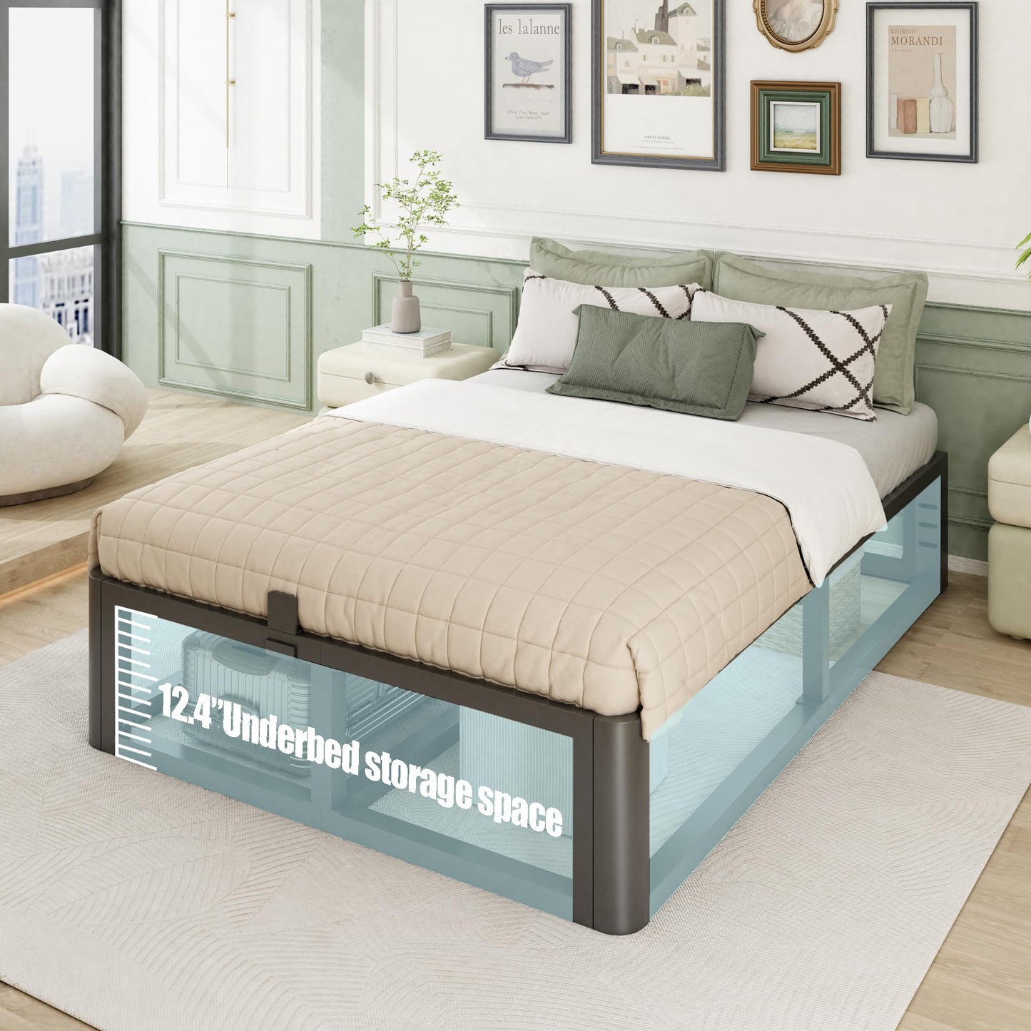 Bilily Metal Heavy Duty 14 inch King Bed Frame with Rounded Corner and Headboard Hole Mattress Retainers 3500 LBS No Box Spring Needed Platform Noise Free Easy Assembly