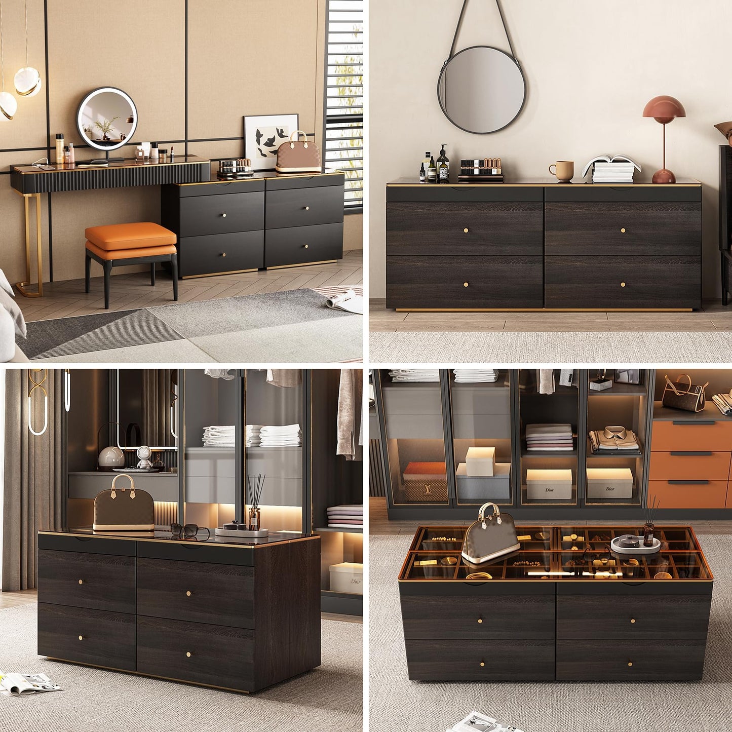 Lartis Nightstand with Glass Top - Night Stand with Drawer No Installation Required - Black Storage Nightstand Compartmentalized Storage, Large Capacity Drawer Tempered Glass