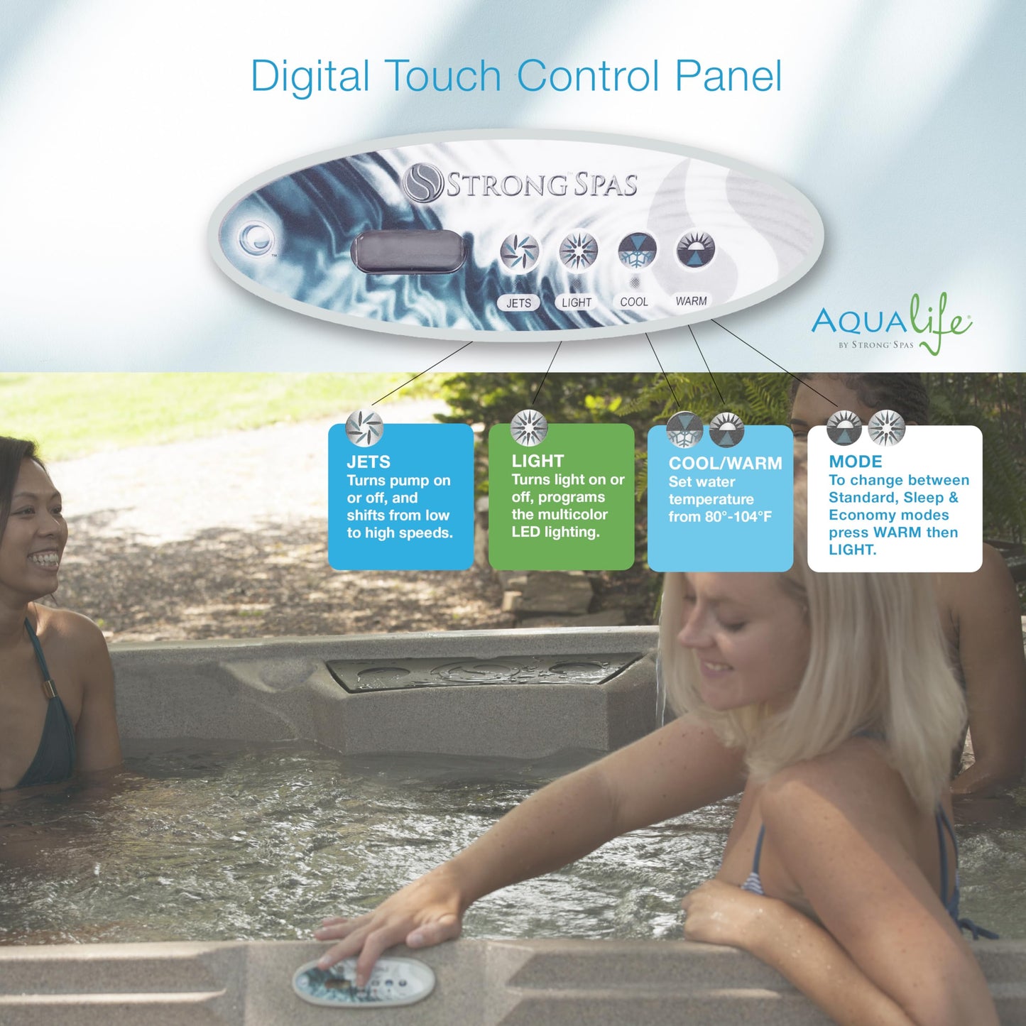 AquaLife Ariana™ 7-Person 30-Jet Non-Lounger Hot Tub with LED Lighting, Insulated Cover, Built-in Ice Bucket, Stainless Steel Heater and Ozonator