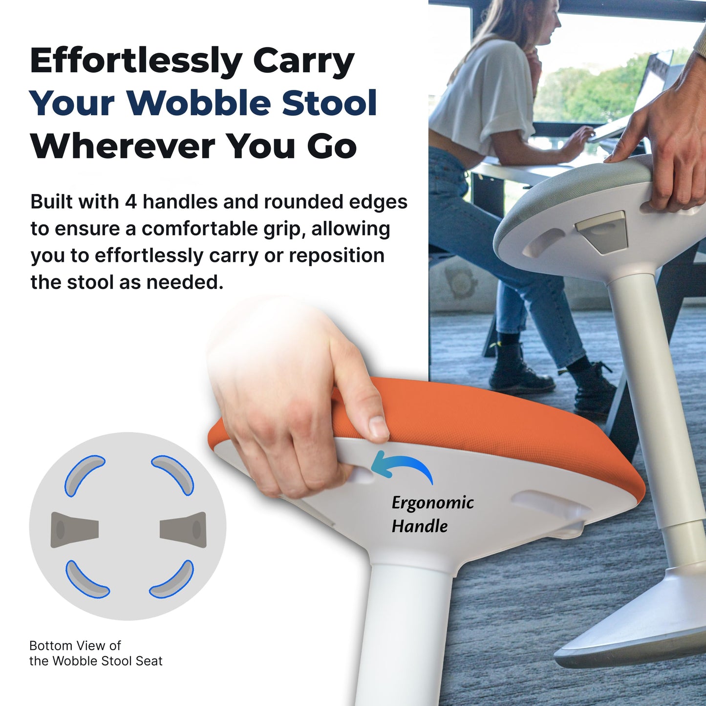 Standing Desk Stool Chair, Height Adjustable Stool 21-31 inch for Office and Classroom, Swivel seat, Anti-Slip Bottom Ergonomic Wobble Stool with Rocking Motion, Orange