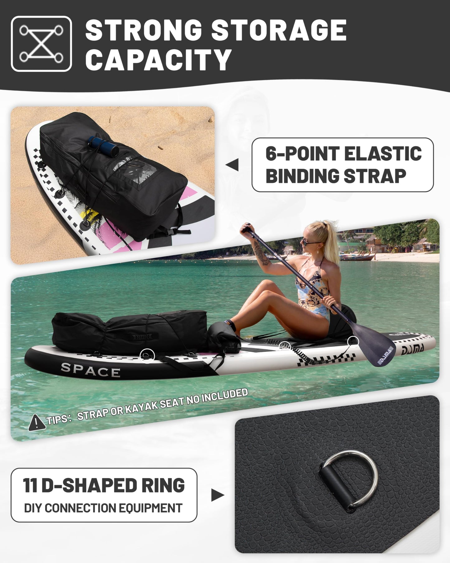 DAMA Hiwave Inflatable Stand Up Paddle Board 11’*34”*6” Sup Board, 350lbs Capicity Adult&Youth Paddle Board, Pet Friendly for Ocean&Lake, w/Double Action Hand Pump Black