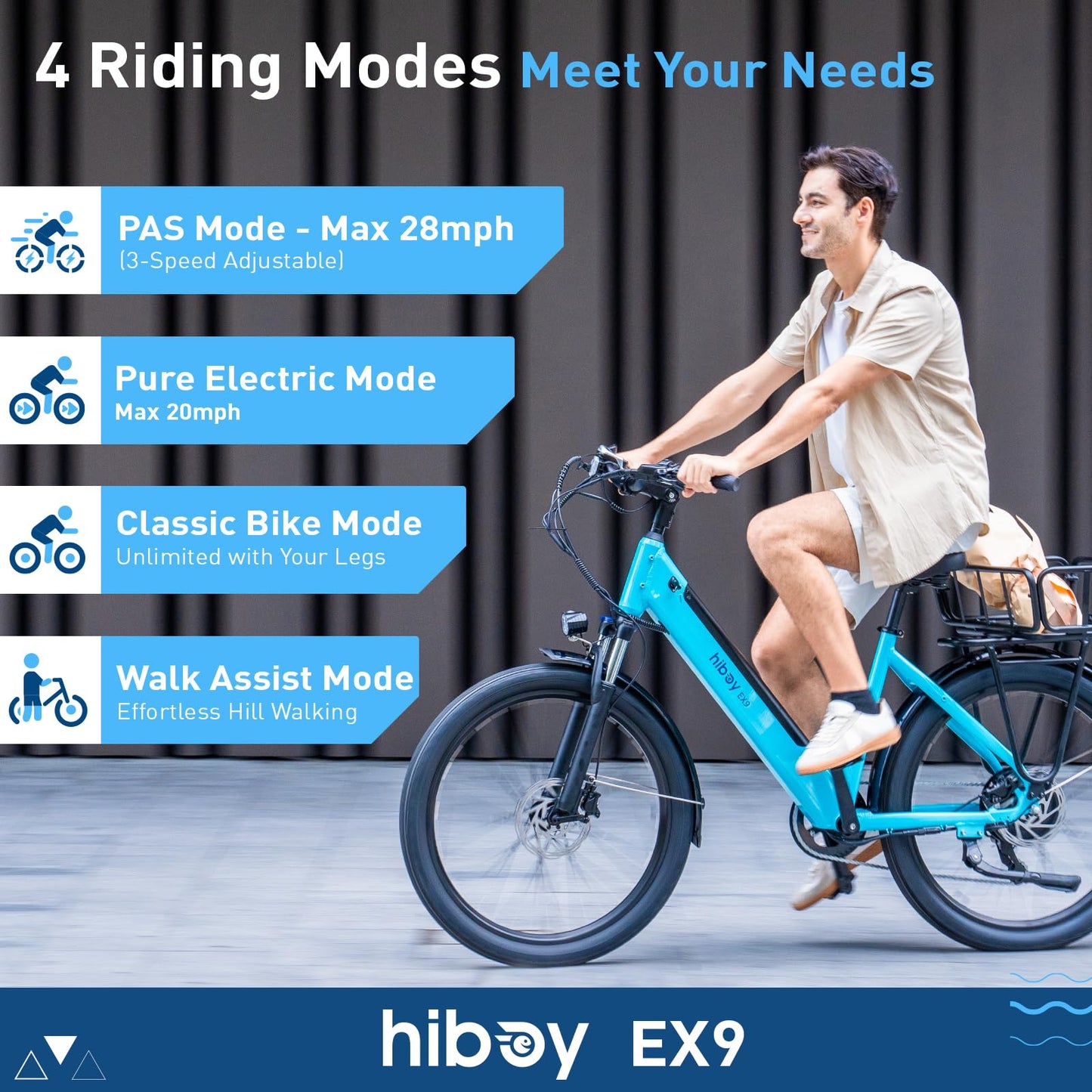 Hiboy EX9 Electric Bike for Adults, Advanced Torque Sensor, 750W Motor, 28MPH 62-Mile Range, 26" Step-Thru E-Bike, Shimano 7-Speed, UL Certified for City Commuting & Leisure