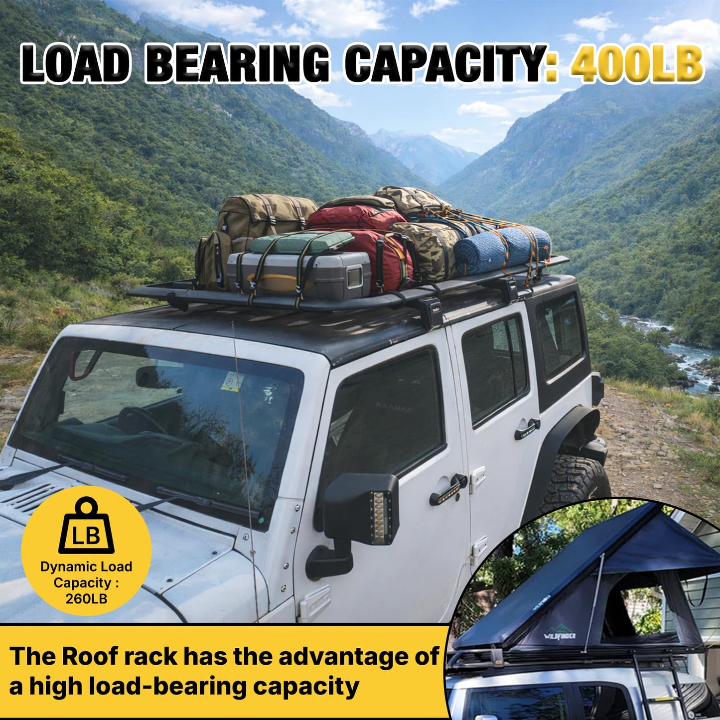 CALLIERT Aluminum Full-Length Roof Rack Cargo Basket for 07-18 JK 4 Door