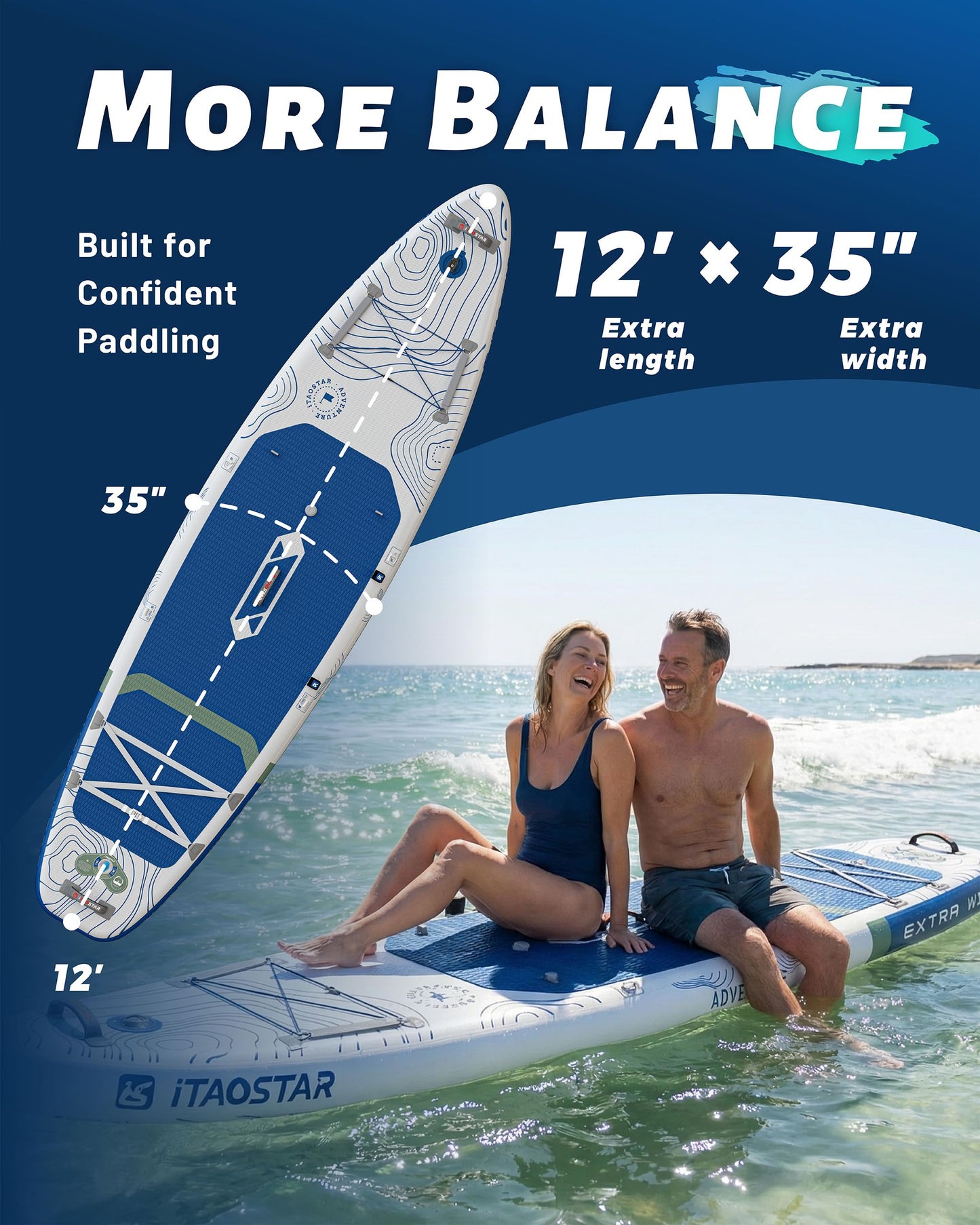 iTAOSTAR TAOSTAR Adventure 12'× 39" Inflatable Stand Up Paddle Board with Seat, Extra Wide SUP Board with 5 Fins Stable Design for Fishing, Youth, All Skill Levels, Lakes, Oceans