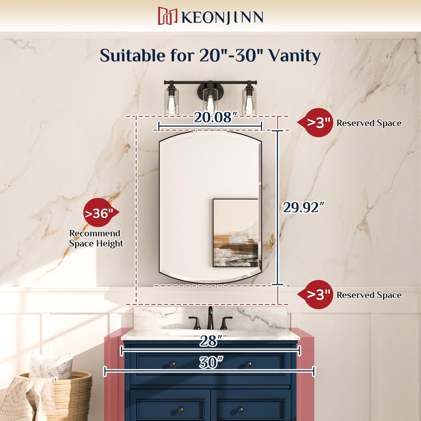 Keonjinn Black Medicine Cabinet with Mirror 20” x 30”, Metal Framed Wall Cabinet with Beveled Mirror, Surface Mount or Recessed Arched Medicine Cabinet for Bathroom,Bathroom Mirror with Storage