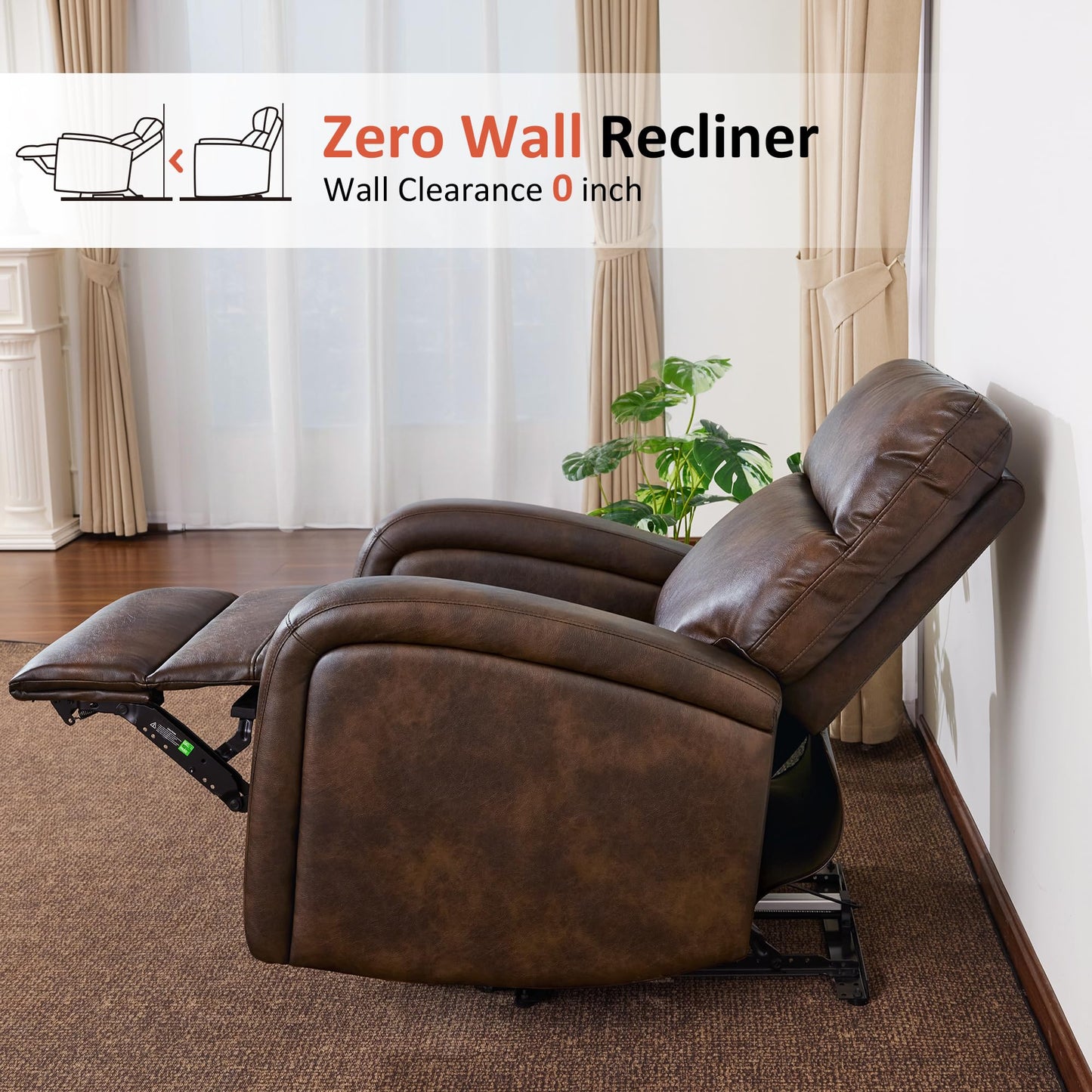MCombo Zero Wall Recliner Chair, Power Wall Hugger Recliner with USB & Type-C Dual Charge Ports for Small Space, Living Room, RV PR644 (Dark Brown)