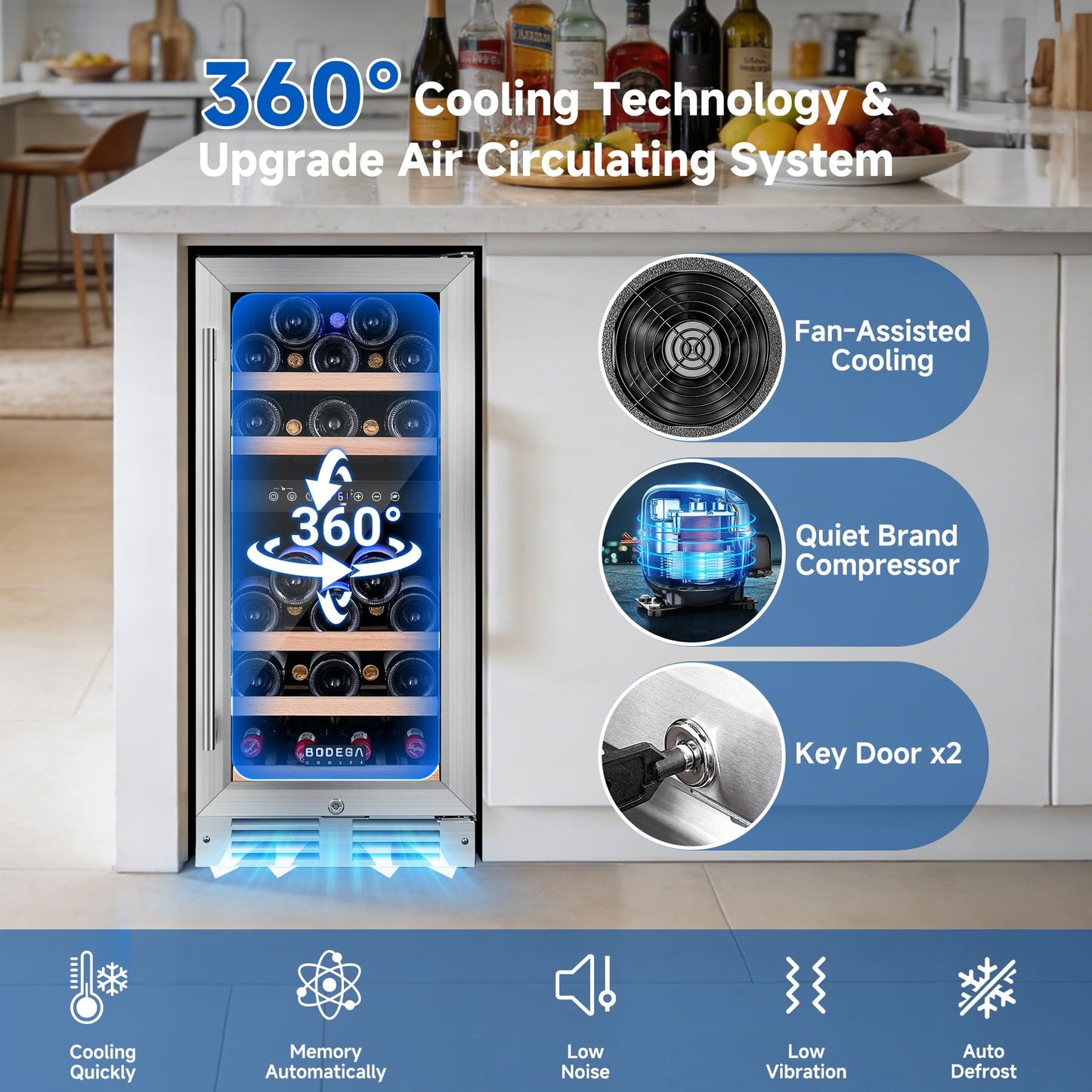 BODEGA 15 Inch Wine Fridge, 30 Bottle Dual Zone Wine Cooler, 41-72℉ Compressor Wine Refrigerator with Tempered Glass Door, Built-in or Freestanding Wine Cooler for Home Kitchen Bar (3.2 cu.ft).