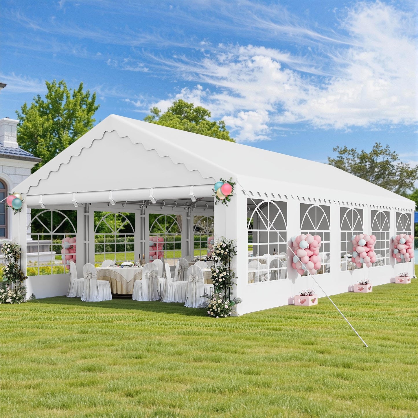 DWVO 16x32ft Party Tent Outdoor Heavy Duty Wedding Event Shelters Galvanized Canopy with Upgraded Large Roof, 2Storage Bags, Removable PVC Sidewalls, White