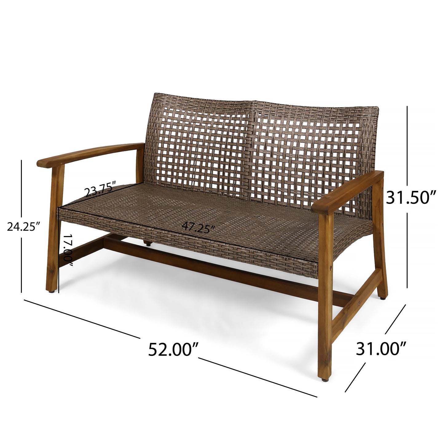 Christopher Knight Home Hamptom Outdoor Acacia Wood and Wicker Conversation Set with Loveseat, Mixed Mocha
