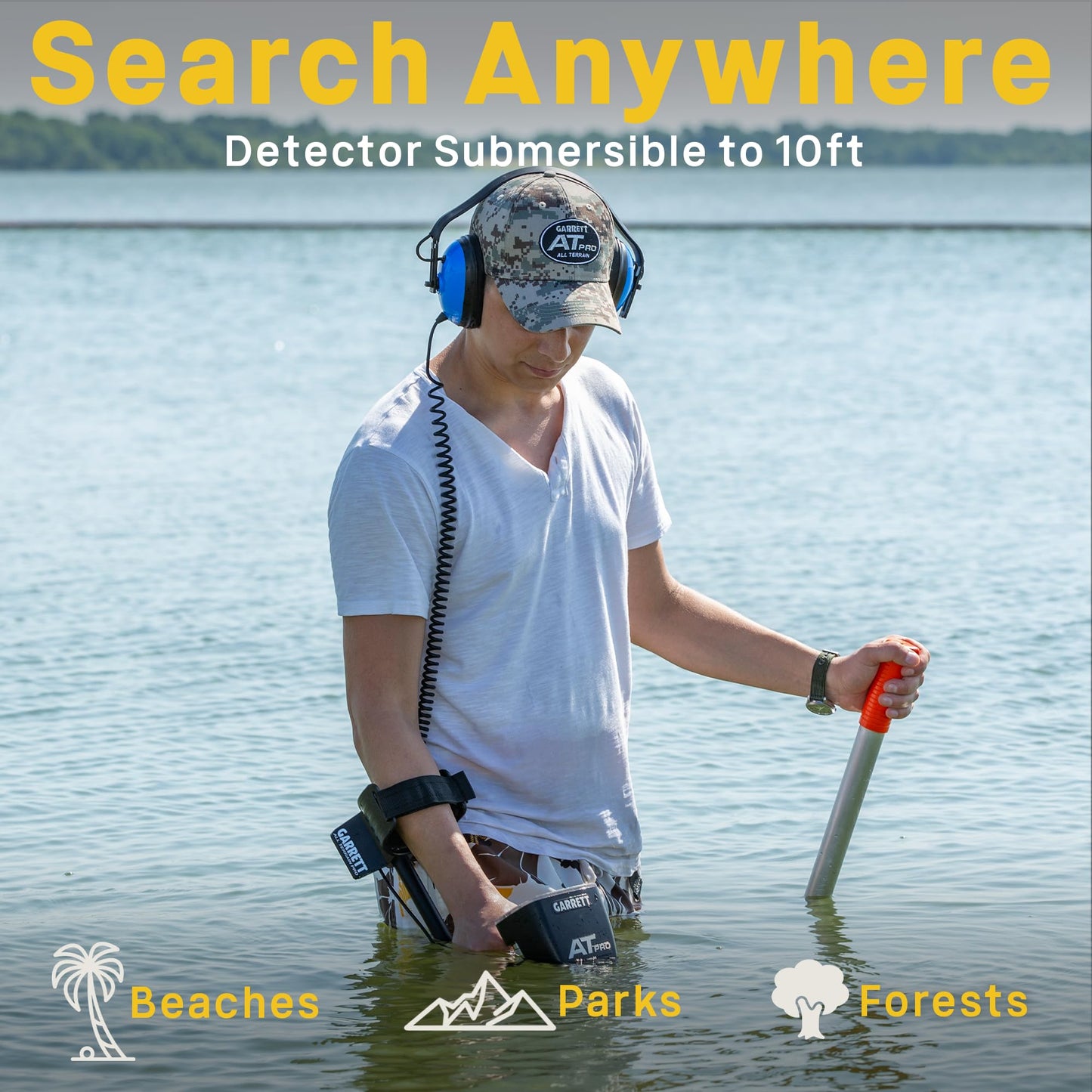 Garrett AT Pro Metal Detector – Made in the USA - Waterproof to 10ft, Proportional Audio, Iron Audio, Fast Recovery, Digital Target ID, Includes MS-2 Headphones