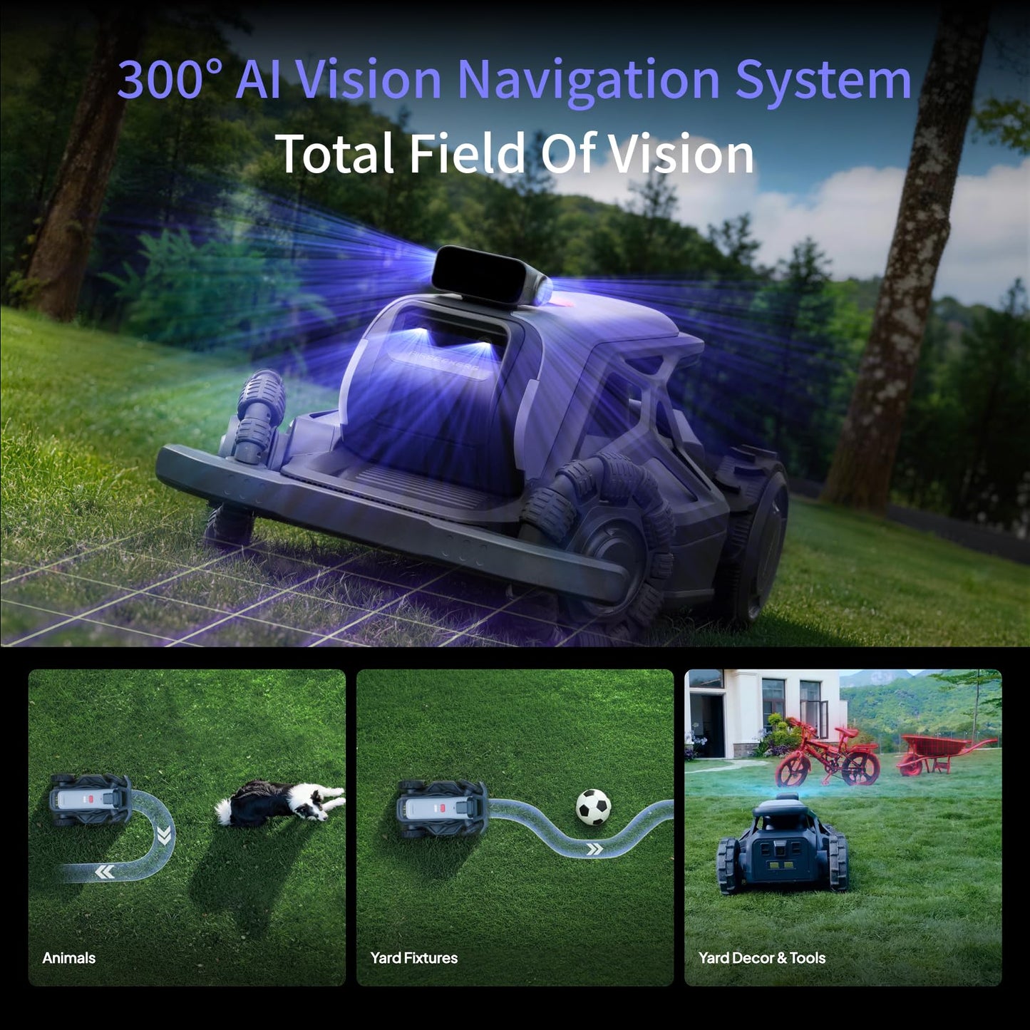 AIRSEEKERS TRON Robot Lawn Mower 1 Acres, NRTK + 5 Vision Wire-Free Robotic Lawnmowe,AI Obstacle Avoidance, No Perimeter Wire,App Control,Automatic MAPE,65% Slope, All-Terrain Mowing,IPX6 Waterproof