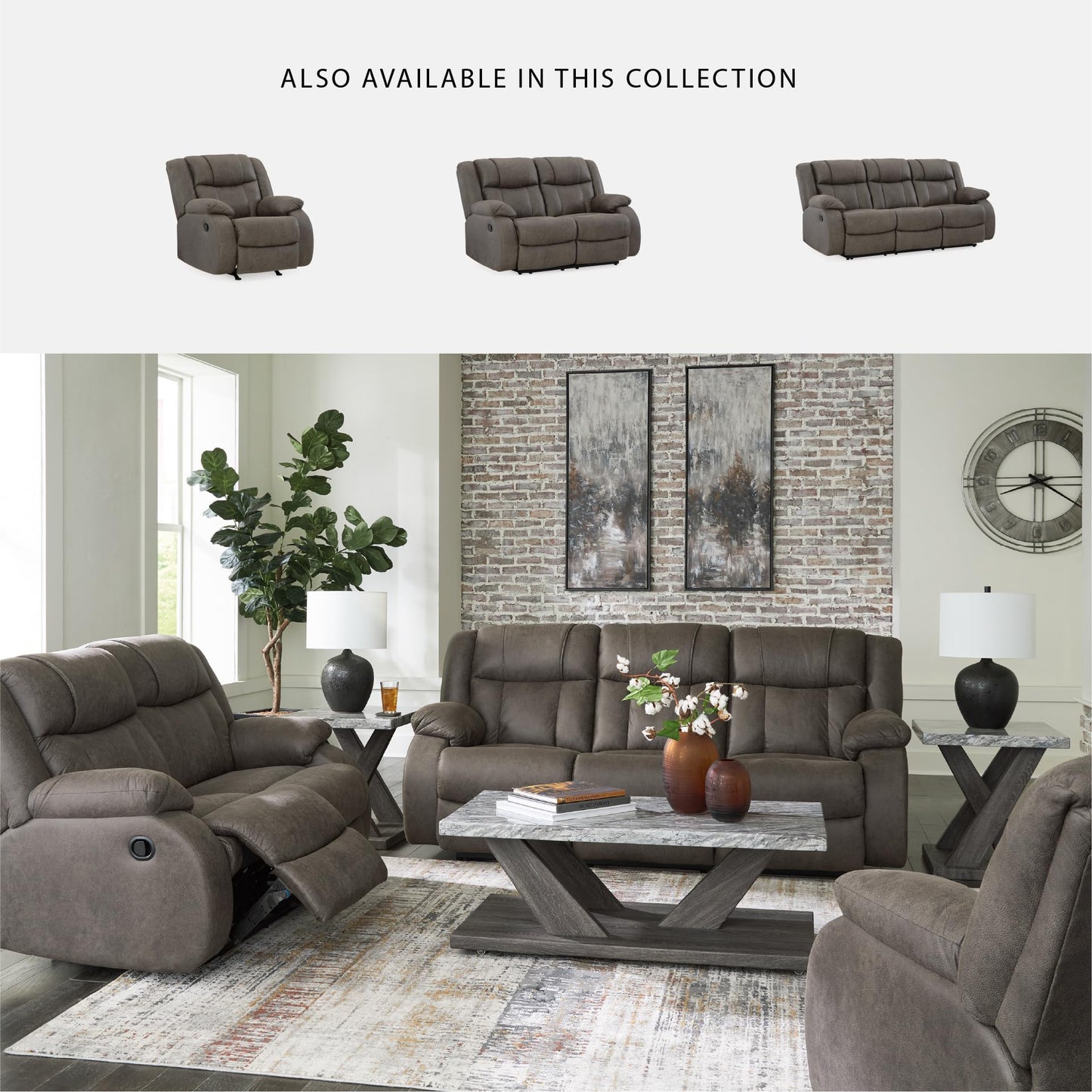 Signature Design by Ashley First Base Modern Faux Leather Rocker Recliner, Gray