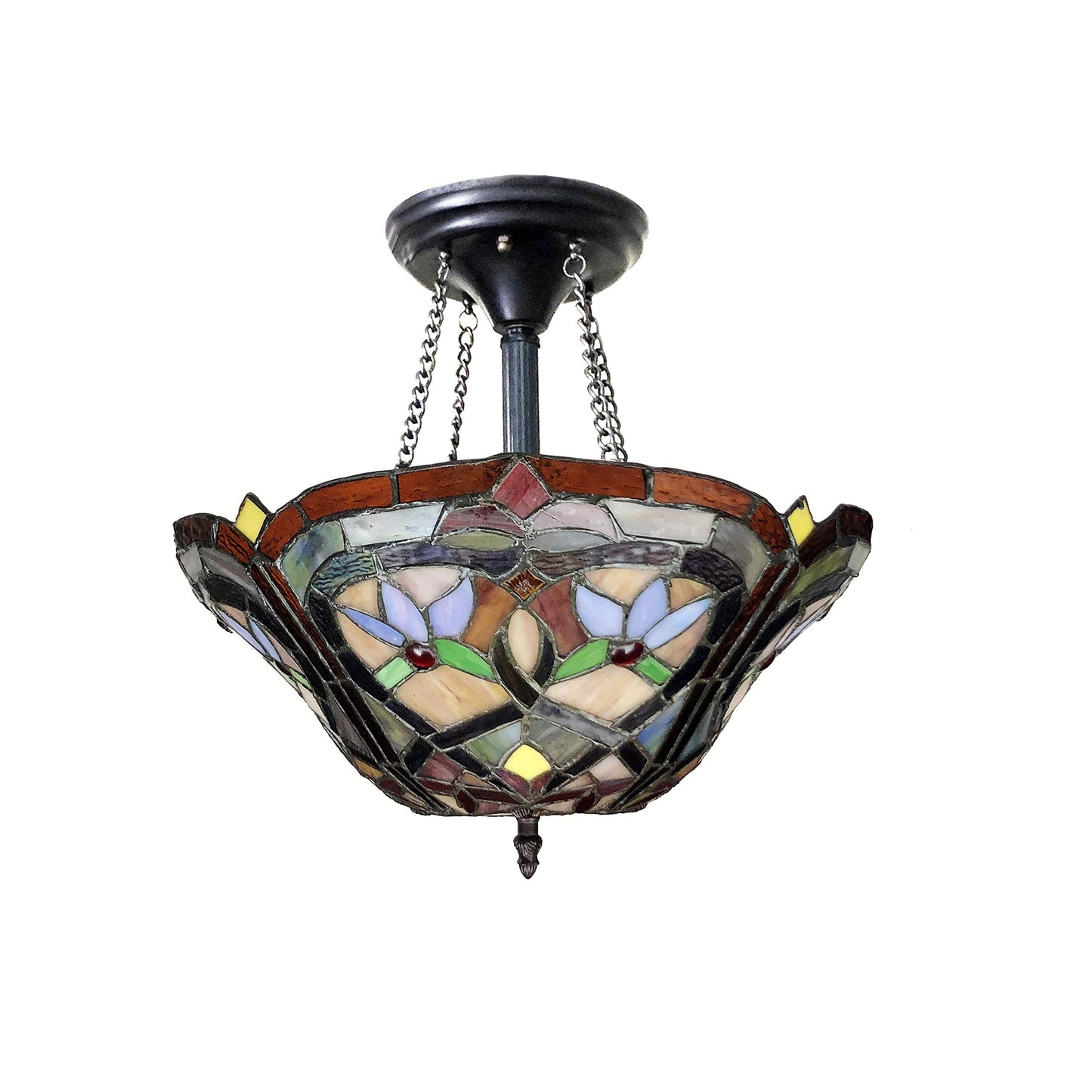 Chloe Lighting Tiffany-Style Semi-Flush Pendant, Victorian Design, Stained Glass, 14.5in Height, Multicolor, Model CH1T579AV16-UF2