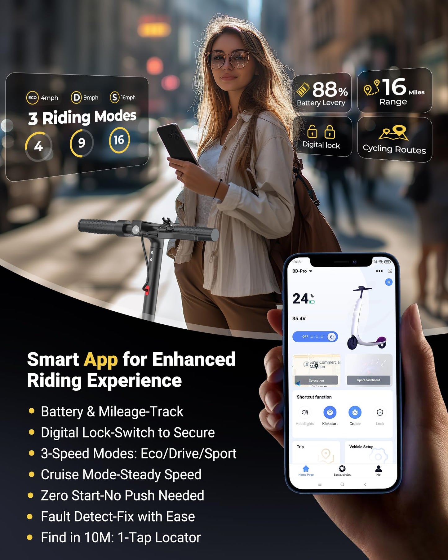 MAXSHOT Electric Scooter for Adults, 8.5/10/14" Tires, 19/22Mph, 350W/500W Motor, 21-28 Miles Range, Folding E-Scooter with Dual Suspension,APP Control