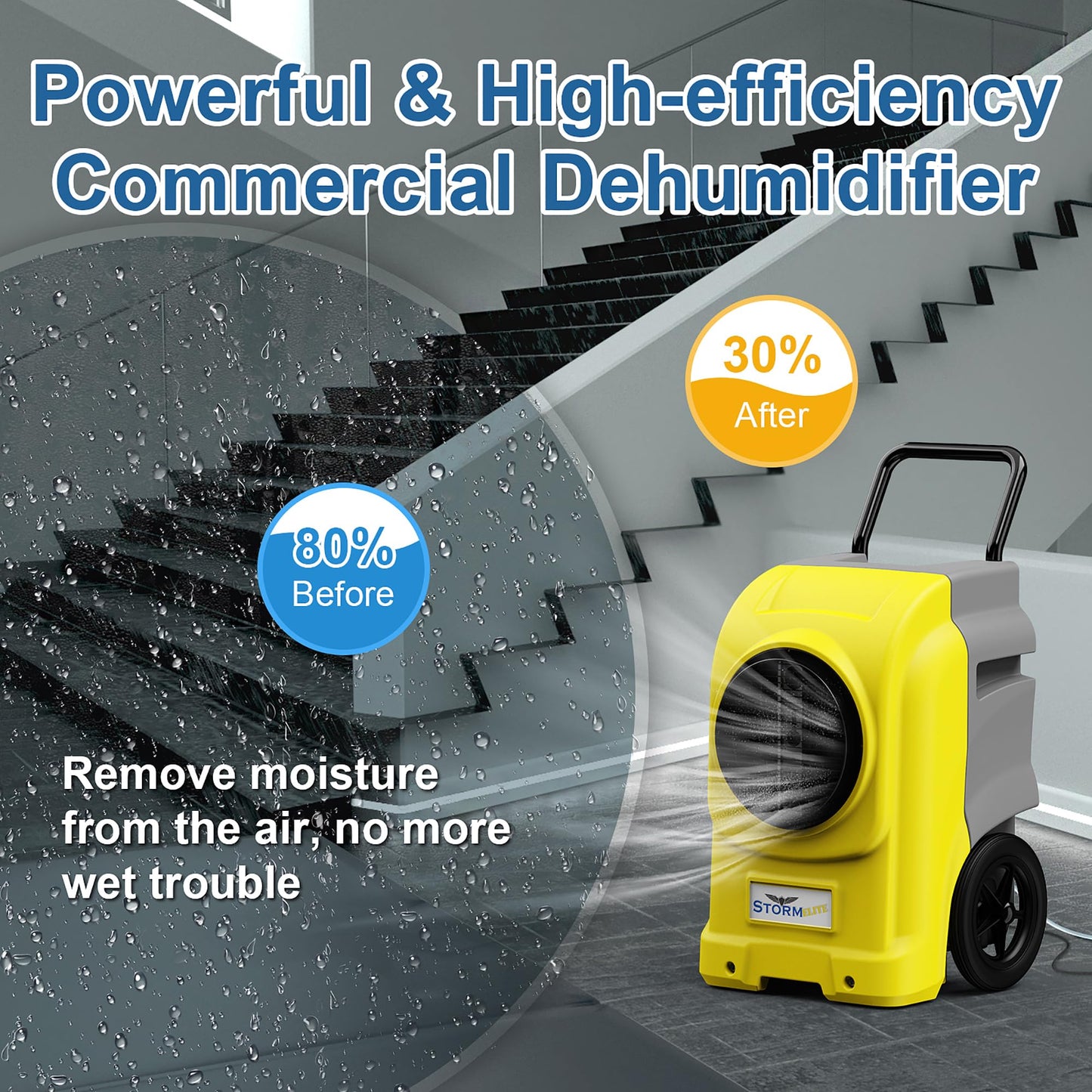 AlorAir 270 Pints Commercial Dehumidifiers for Large Room or Basements, Industrial Large Dehumidifier with Pump and Drain Hose, Dehumidifiers with Smart Wi-Fi, Manufacturer's 5 Years Warranty, Yellow