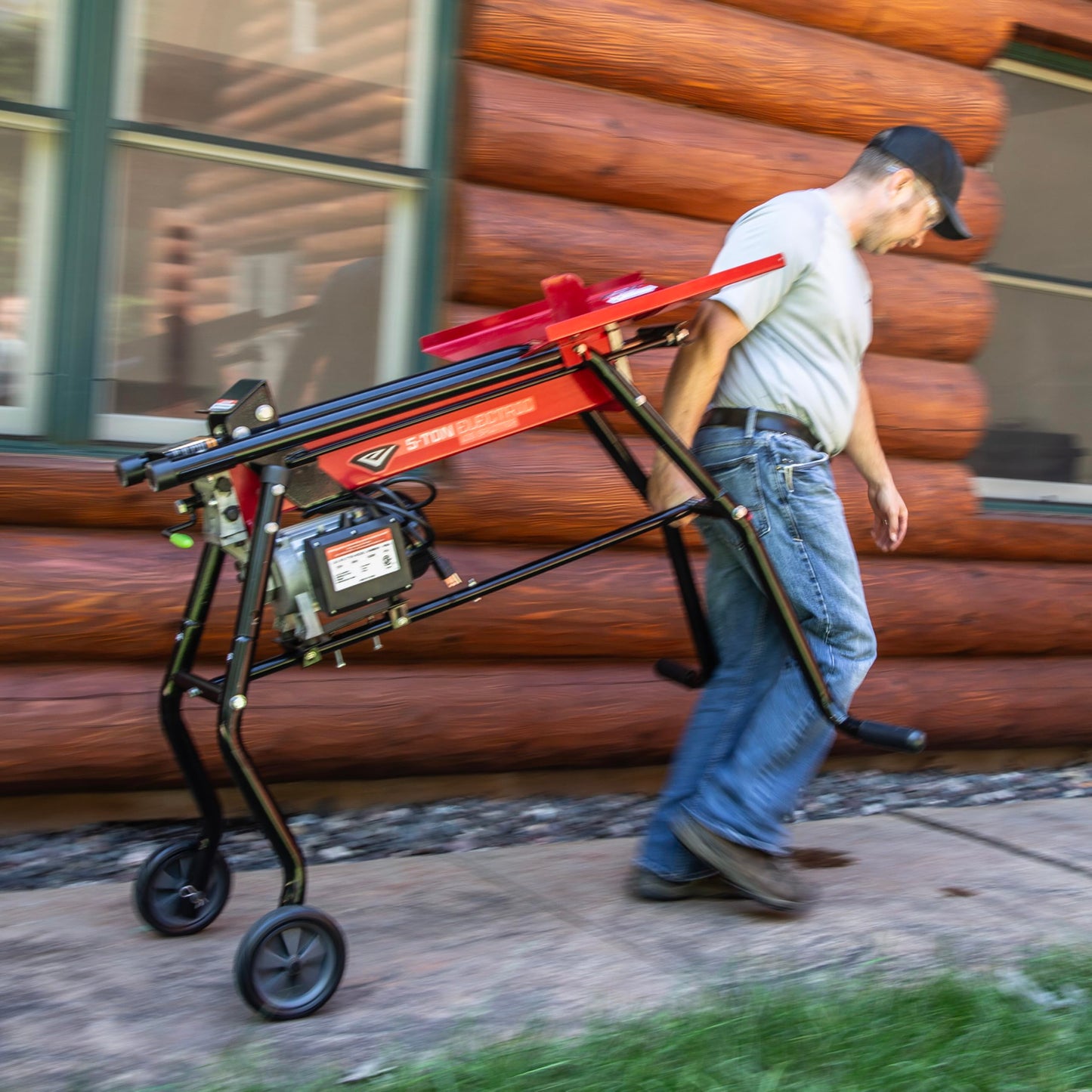 Earthquake 5-ton Electric Log Splitter with Stand and Tray, 1500-Watt Motor, Precision Pump Gears, Copper Motor Windings, Sturdy Transport Wheels, 44099