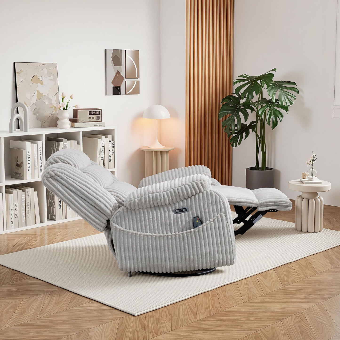 ERYE 41.8" Oversized Swivel Glider Rocker Chair Power Reclining Chair W/Vibration Heat,USB-C Ports,Modern Corduroy Upholstered Power Recliner Nursery Armchair Living Room