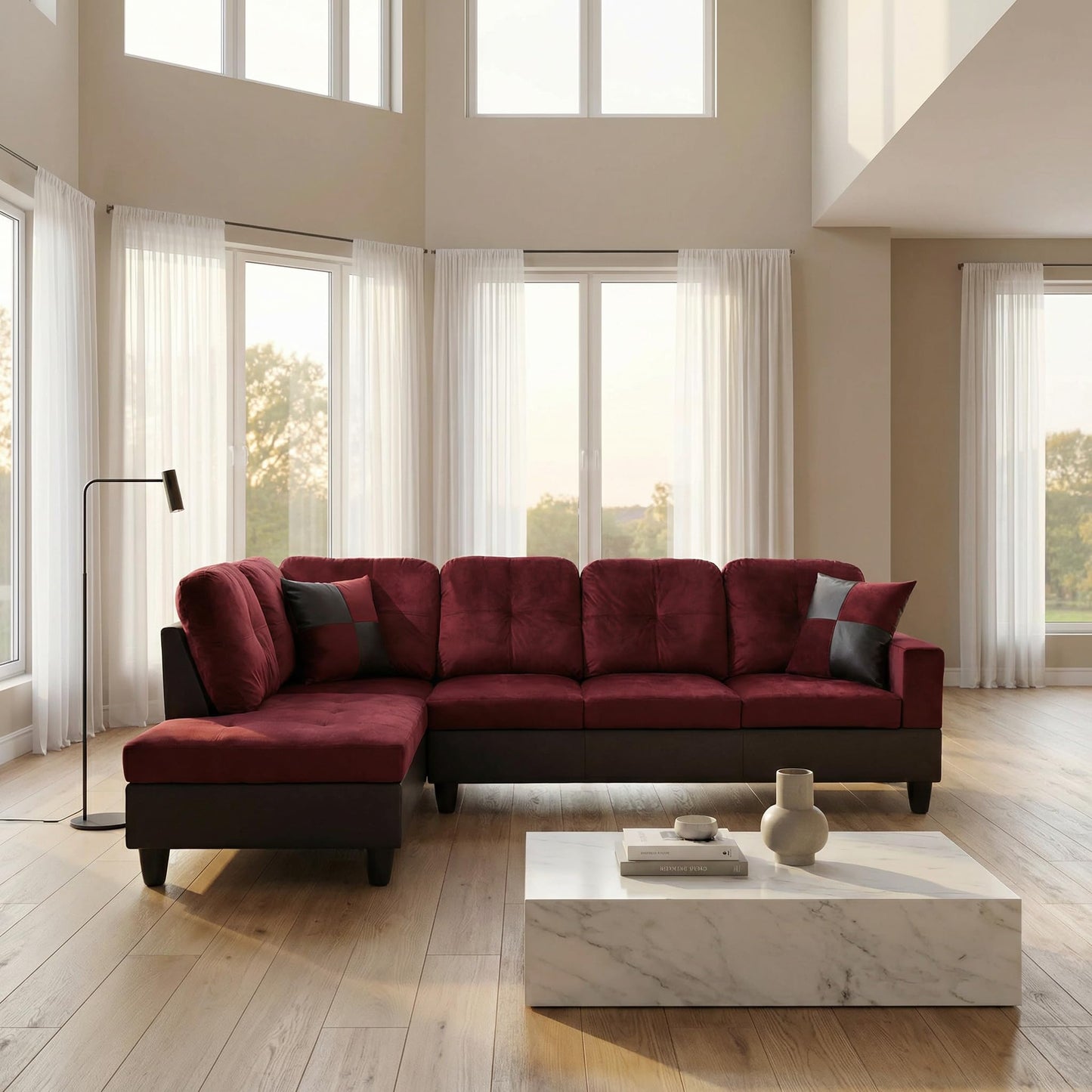 NicBex Flannel 103.5" Sectional Couches for Living Room, 2-Piece L-Shaped Sectional Couch with Movable Lounge Chaise, Multi-Scene Use for Apartment & Office, Red