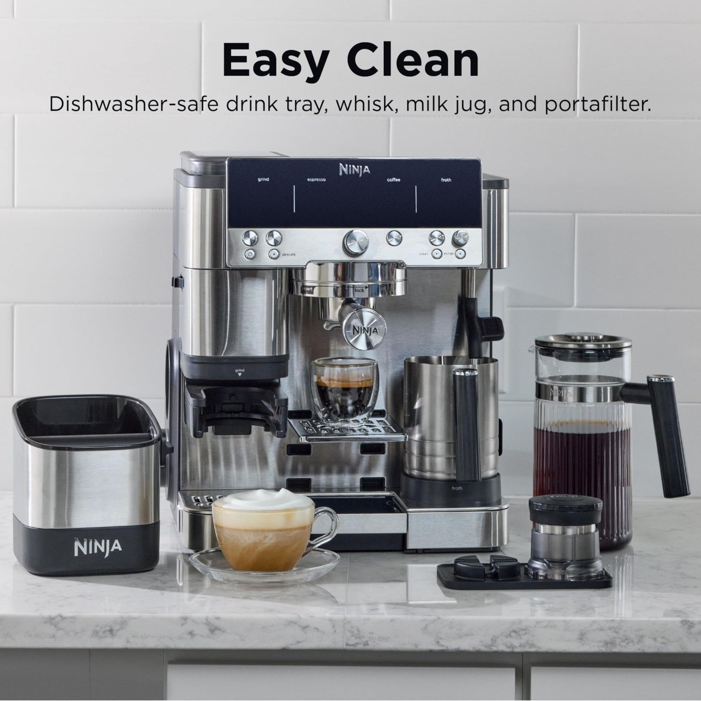 Ninja Luxe Café Premier 3-in-1 Espresso Machine, Drip Coffee, & Rapid Cold Brew | Built-in Coffee Grinder, Hands-Free Milk Frother, Assisted Tamper for Cappuccinos & Lattes | Stainless Steel | ES601