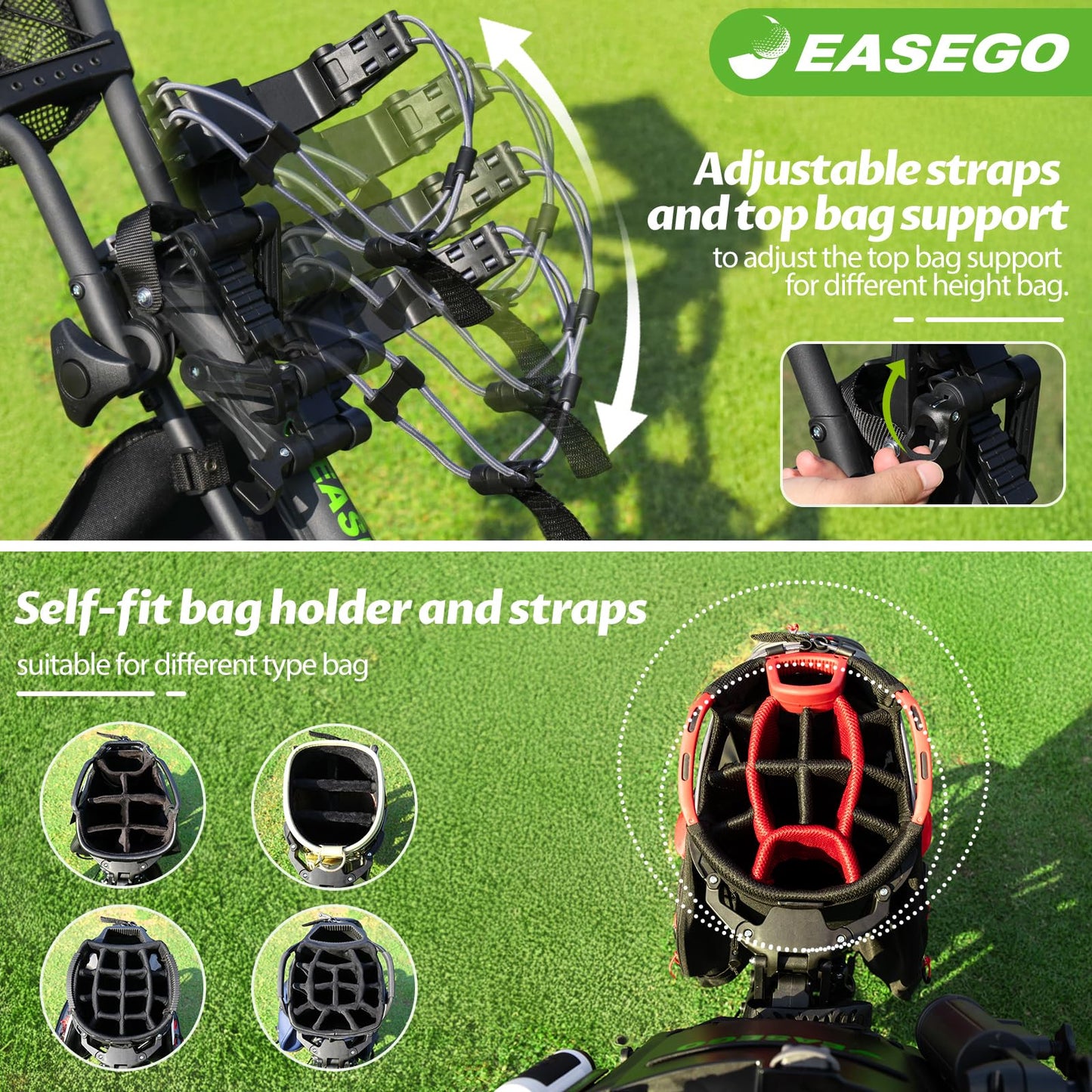 EASEGO Golf Push Cart 3 Wheel : Golf Bag Cart Foldable with Phone/Cup/Umbrella Holder Compact Golf Pull Carts Quick Fold Golf Caddy Push Carts with Large Wheelbase for Different Terrain (Gray)
