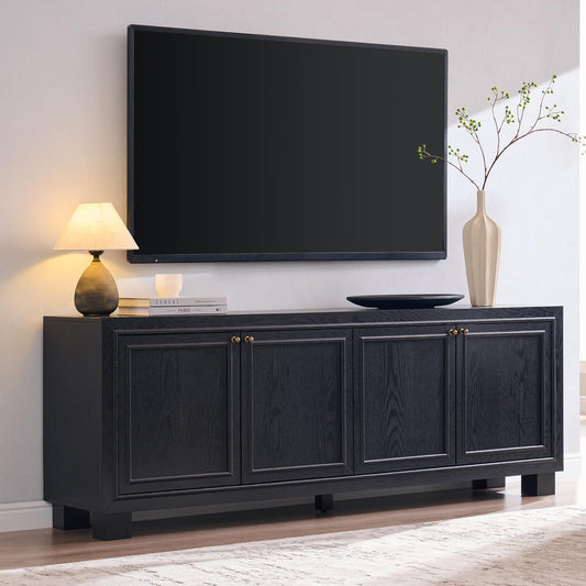 ACCOHOHO Farmhouse TV Stand, 68" Entertainment Center with 2 Base, Media Console Table for Living Room, TV Console with Storage Cabinets, for TV up to 75 Inches,Charcoal Black