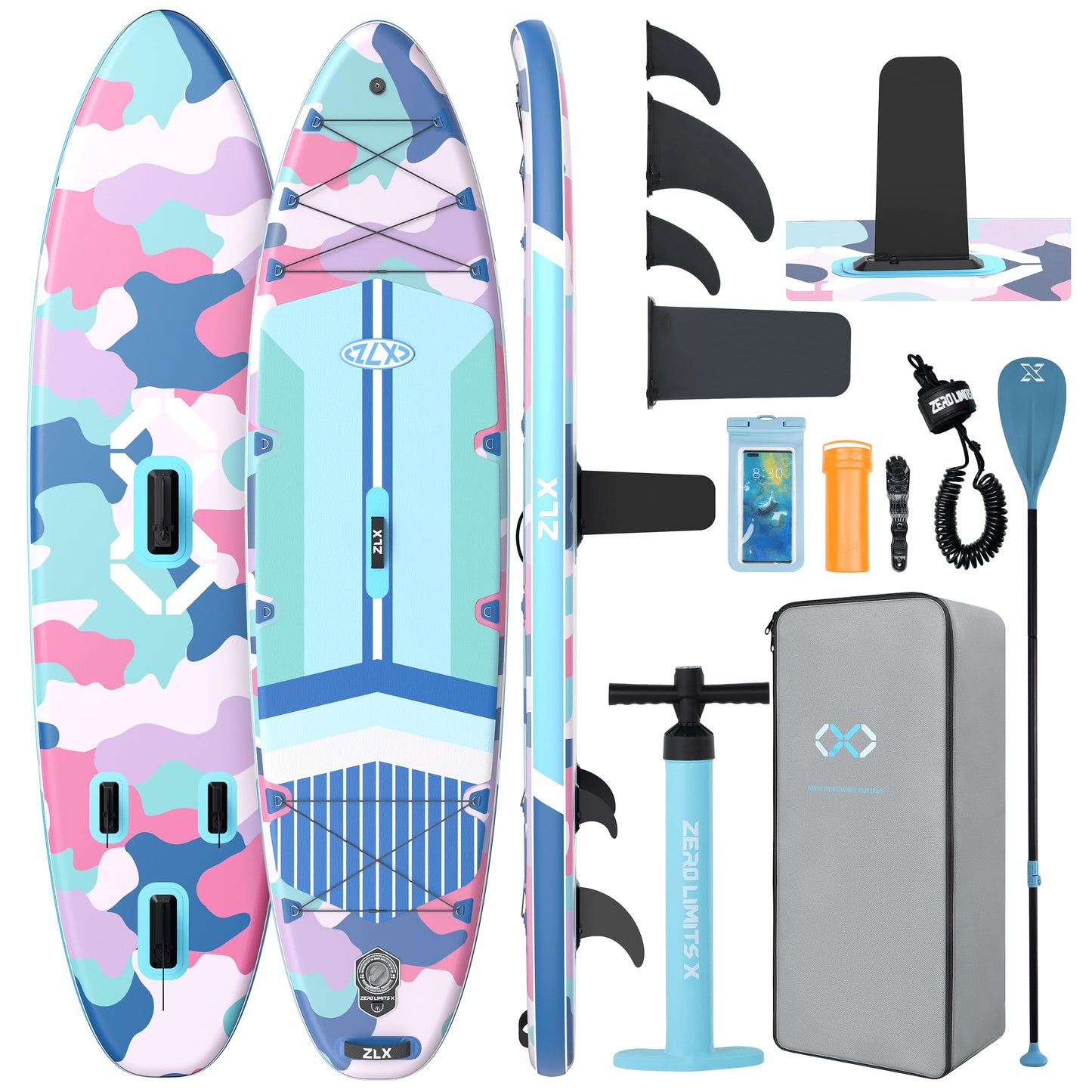 ZLX 11'6"x35" Ultra Wide Inflatable Stand Up Paddle Board | Stable Non-Slip Deck Pad, Unique Fin System, Premium SUP Accessories & Backpack - Upgraded Pump for Adults, All Skill Levels