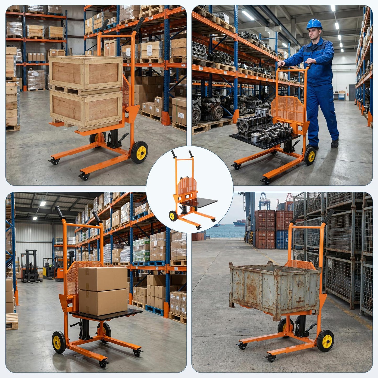 450LBS Hydraulic Material Lift Dolly-Adjustable Manual Fork Winch Stacker,Pallet Truck Fork Lift Dolly Cart with Removable Platform, 36" Max Lift